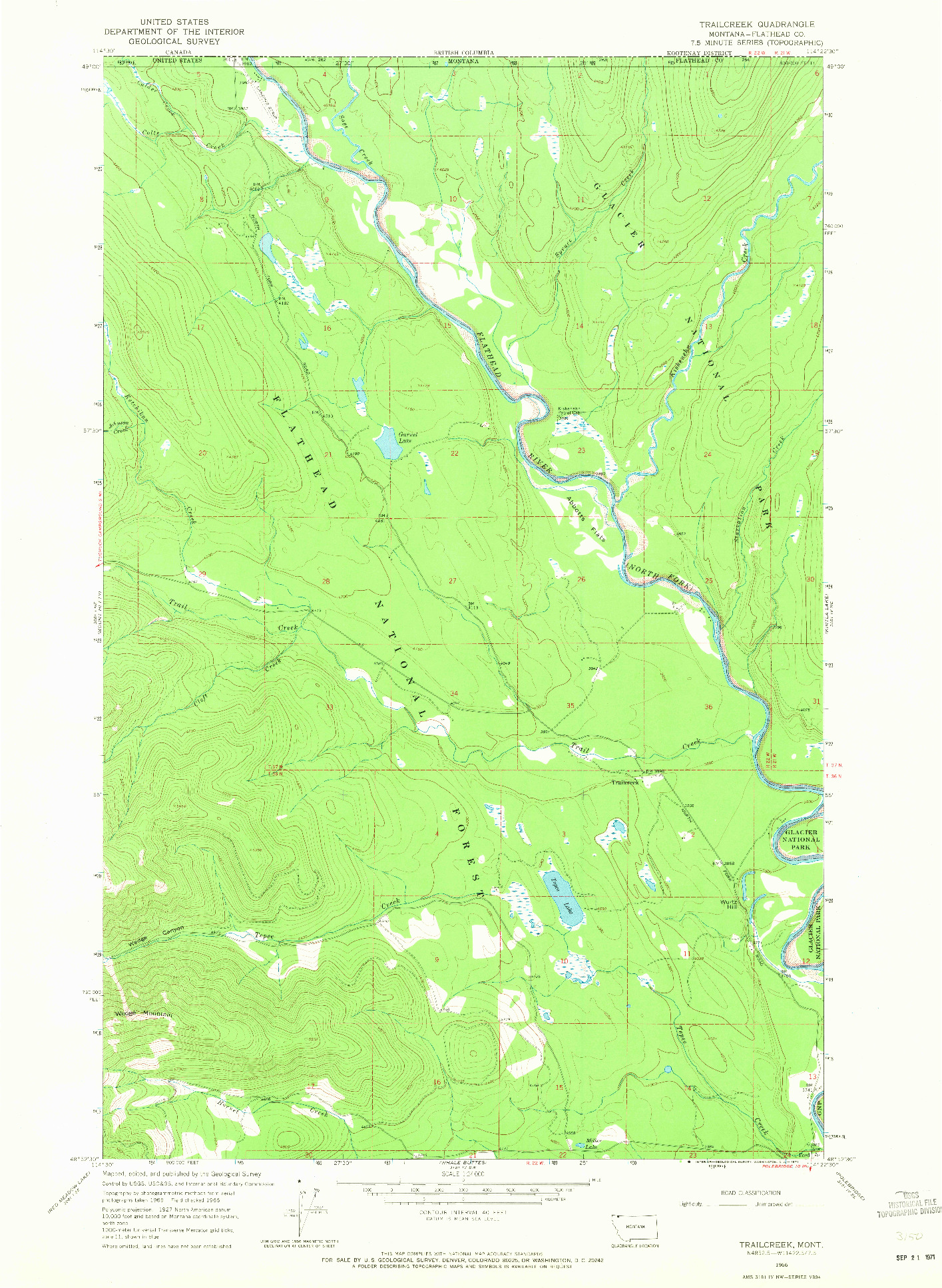 USGS 1:24000-SCALE QUADRANGLE FOR TRAILCREEK, MT 1966