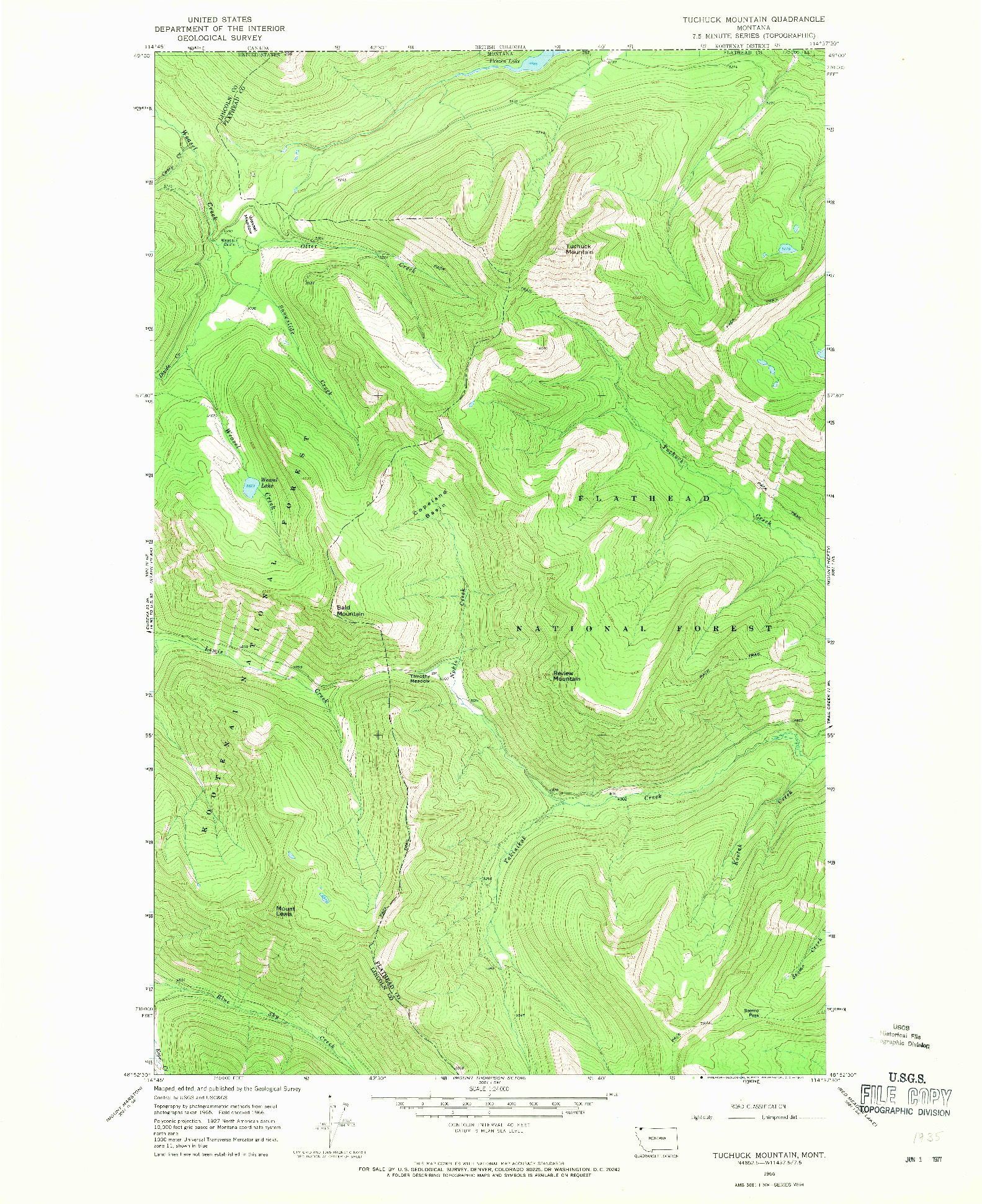 USGS 1:24000-SCALE QUADRANGLE FOR TUCHUCK MOUNTAIN, MT 1966