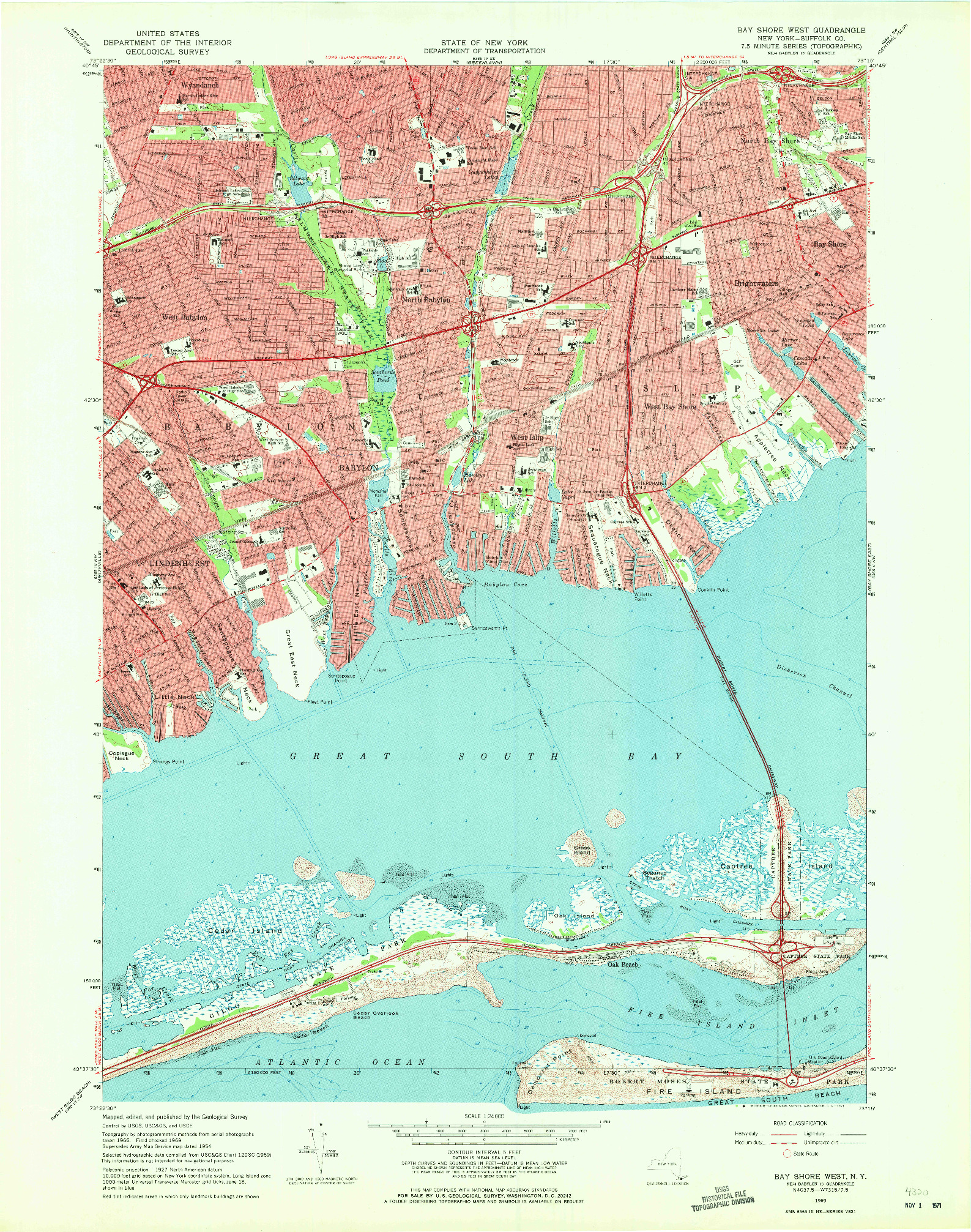 USGS 1:24000-SCALE QUADRANGLE FOR BAY SHORE WEST, NY 1969