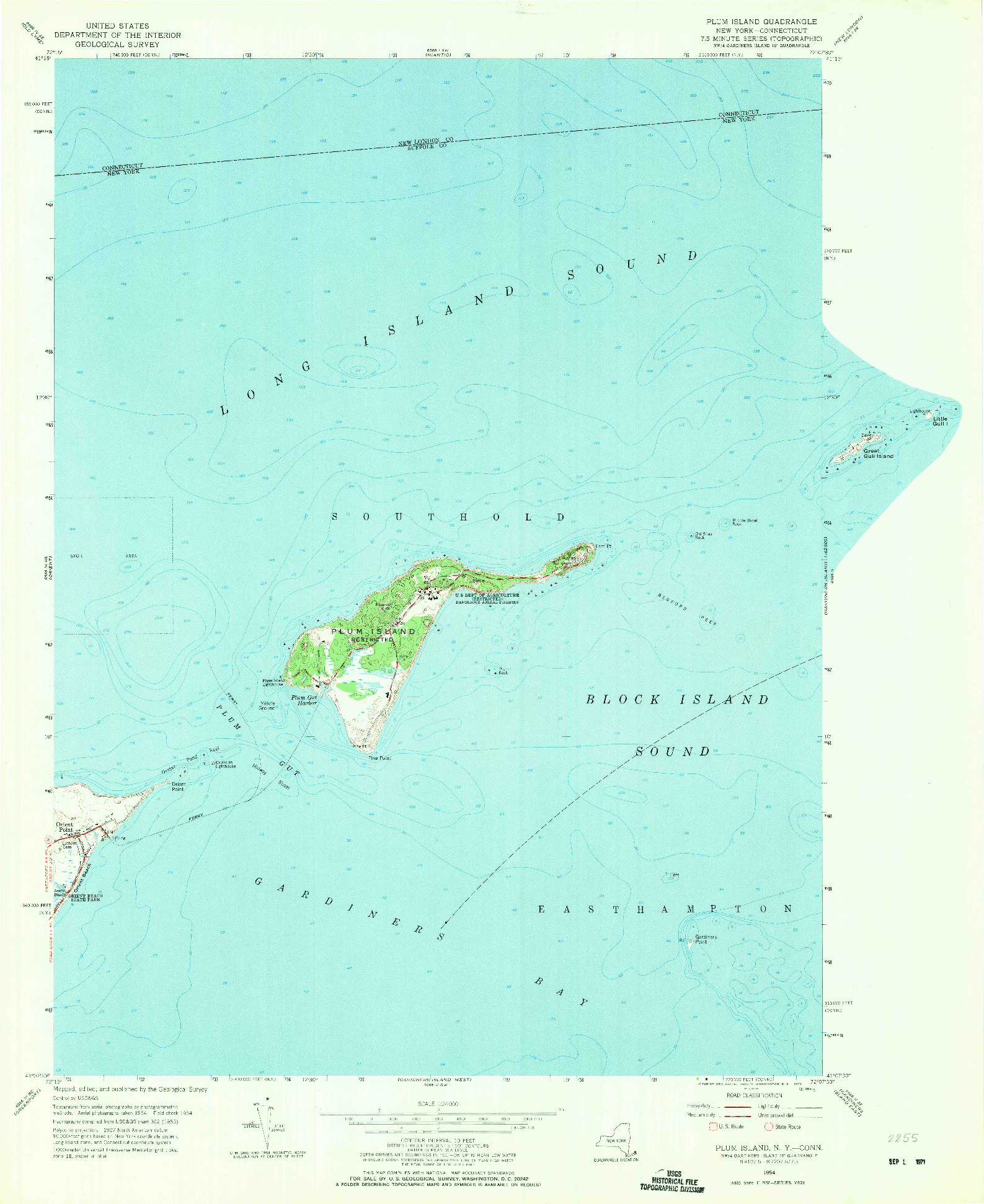 USGS 1:24000-SCALE QUADRANGLE FOR PLUM ISLAND, NY 1954