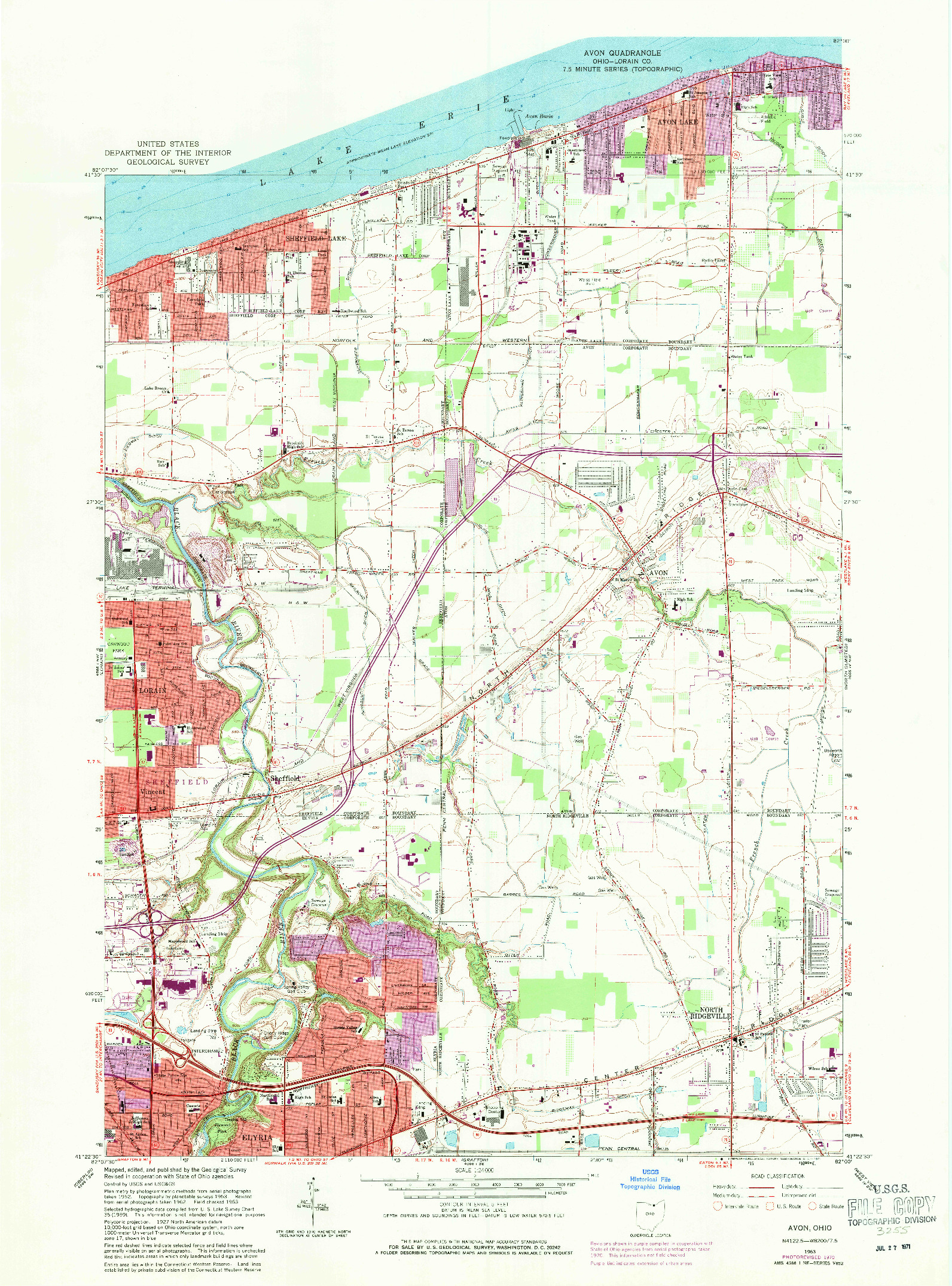 USGS 1:24000-SCALE QUADRANGLE FOR AVON, OH 1963
