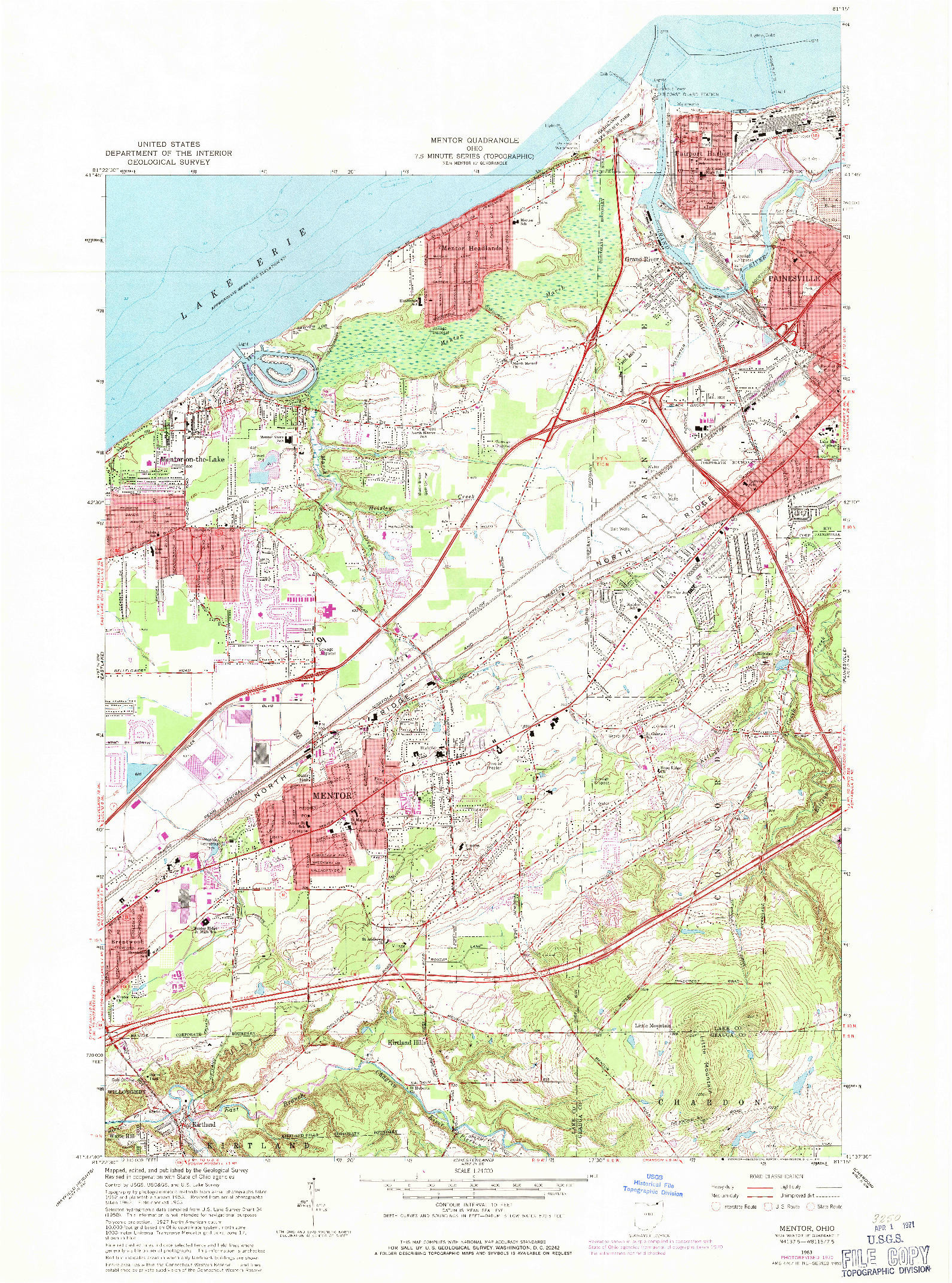 USGS 1:24000-SCALE QUADRANGLE FOR MENTOR, OH 1963