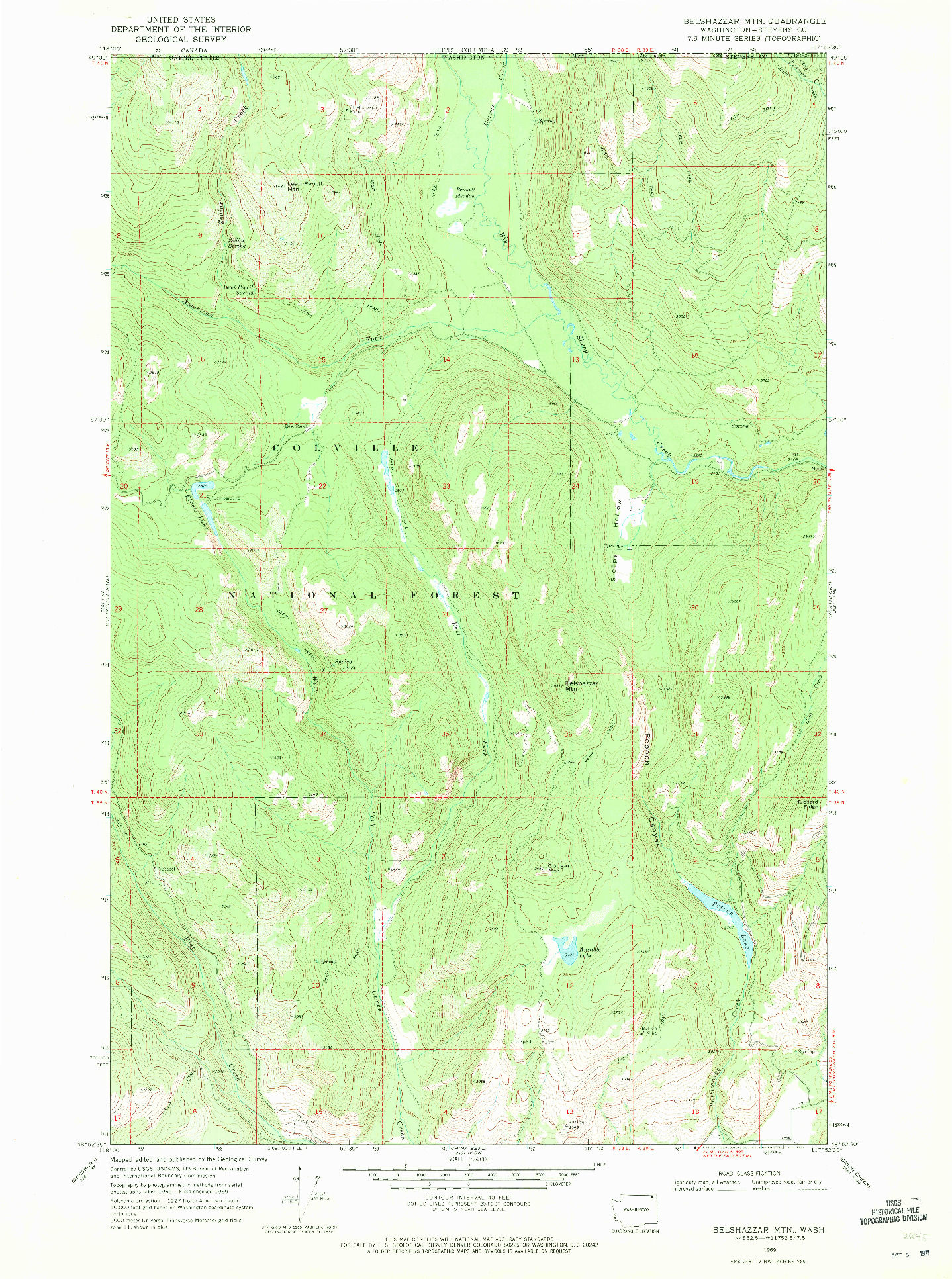 USGS 1:24000-SCALE QUADRANGLE FOR BELSHAZZAR MTN, WA 1969