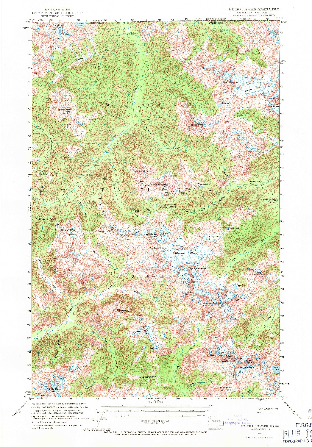 USGS 1:62500-SCALE QUADRANGLE FOR MT CHALLENGER, WA 1953