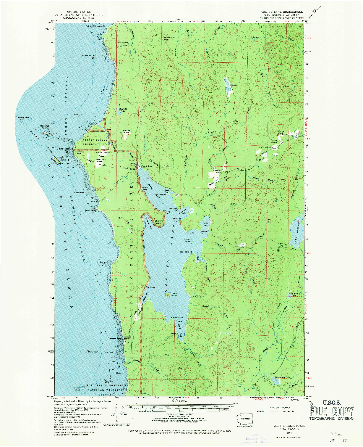 USGS 1:62500-SCALE QUADRANGLE FOR OZETTE LAKE, WA 1956