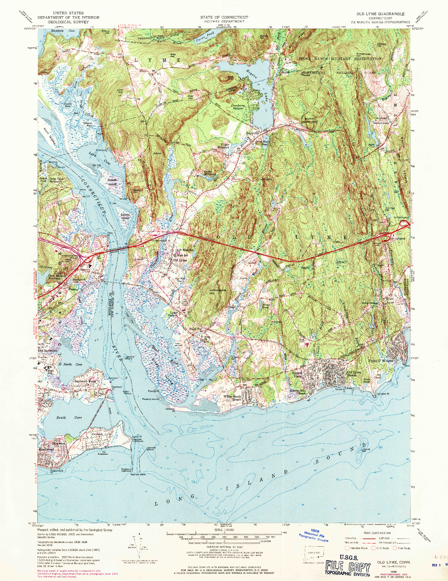 USGS 1:24000-SCALE QUADRANGLE FOR OLD LYME, CT 1958