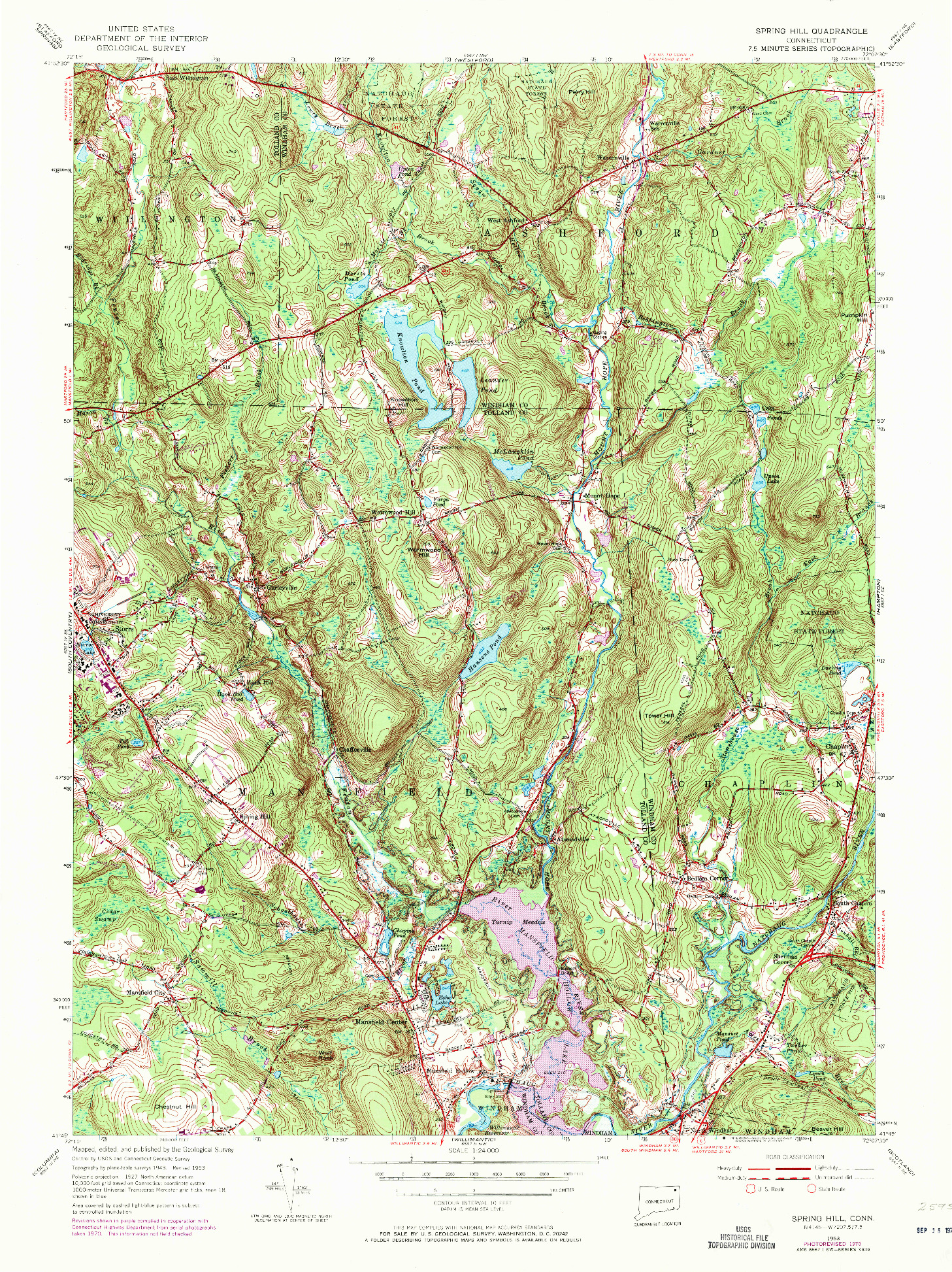 USGS 1:24000-SCALE QUADRANGLE FOR SPRING HILL, CT 1953