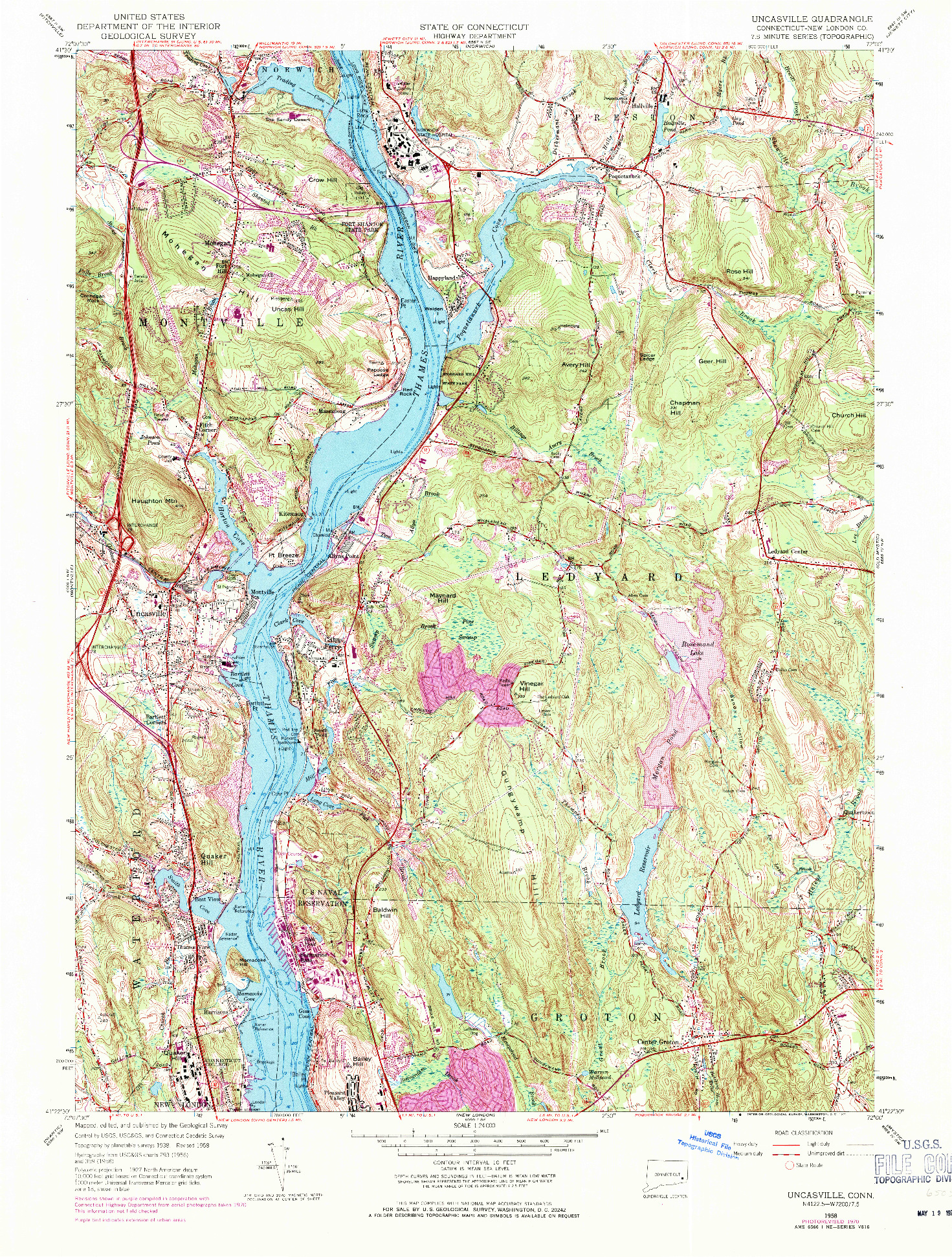 USGS 1:24000-SCALE QUADRANGLE FOR UNCASVILLE, CT 1958