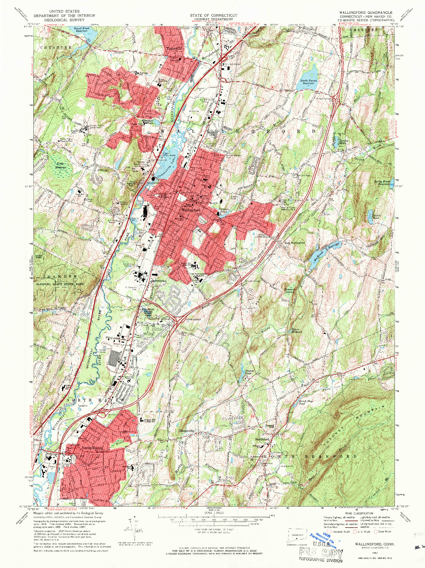 USGS 1:24000-SCALE QUADRANGLE FOR WALLINGFORD, CT 1967