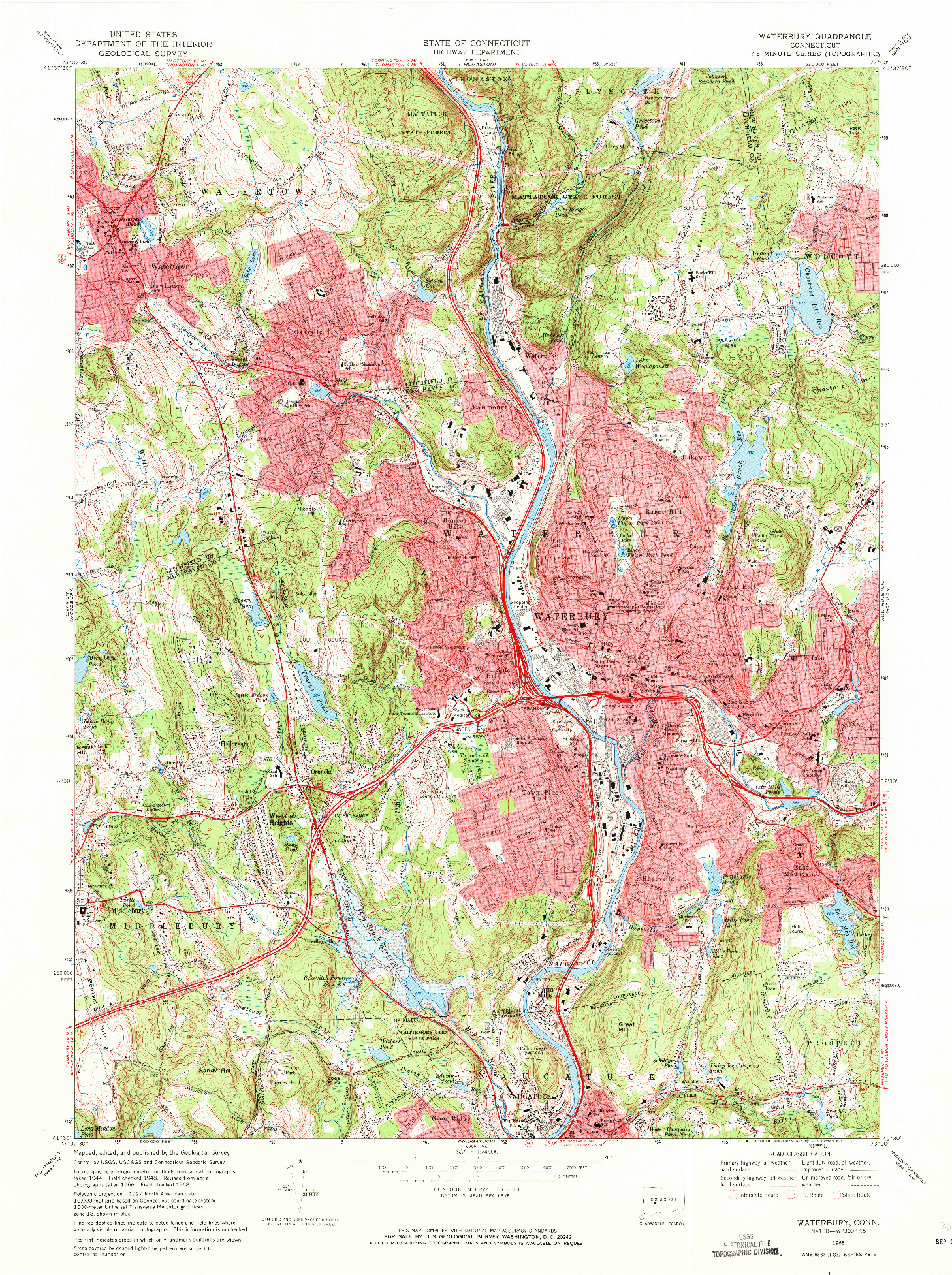 USGS 1:24000-SCALE QUADRANGLE FOR WATERBURY, CT 1968