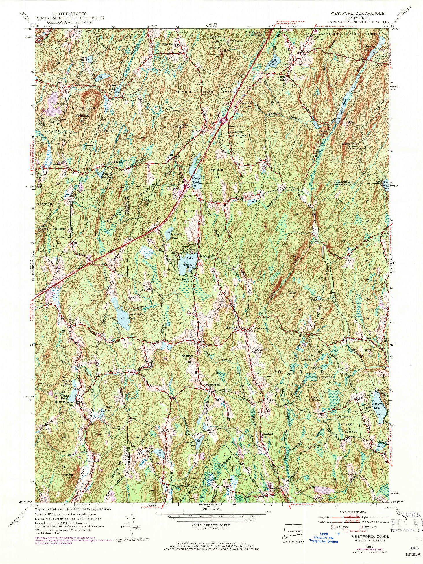 USGS 1:24000-SCALE QUADRANGLE FOR WESTFORD, CT 1952