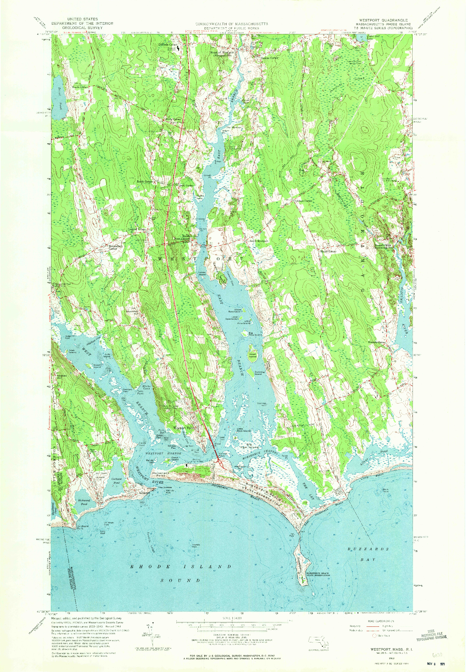 USGS 1:24000-SCALE QUADRANGLE FOR WESTPORT, MA 1963