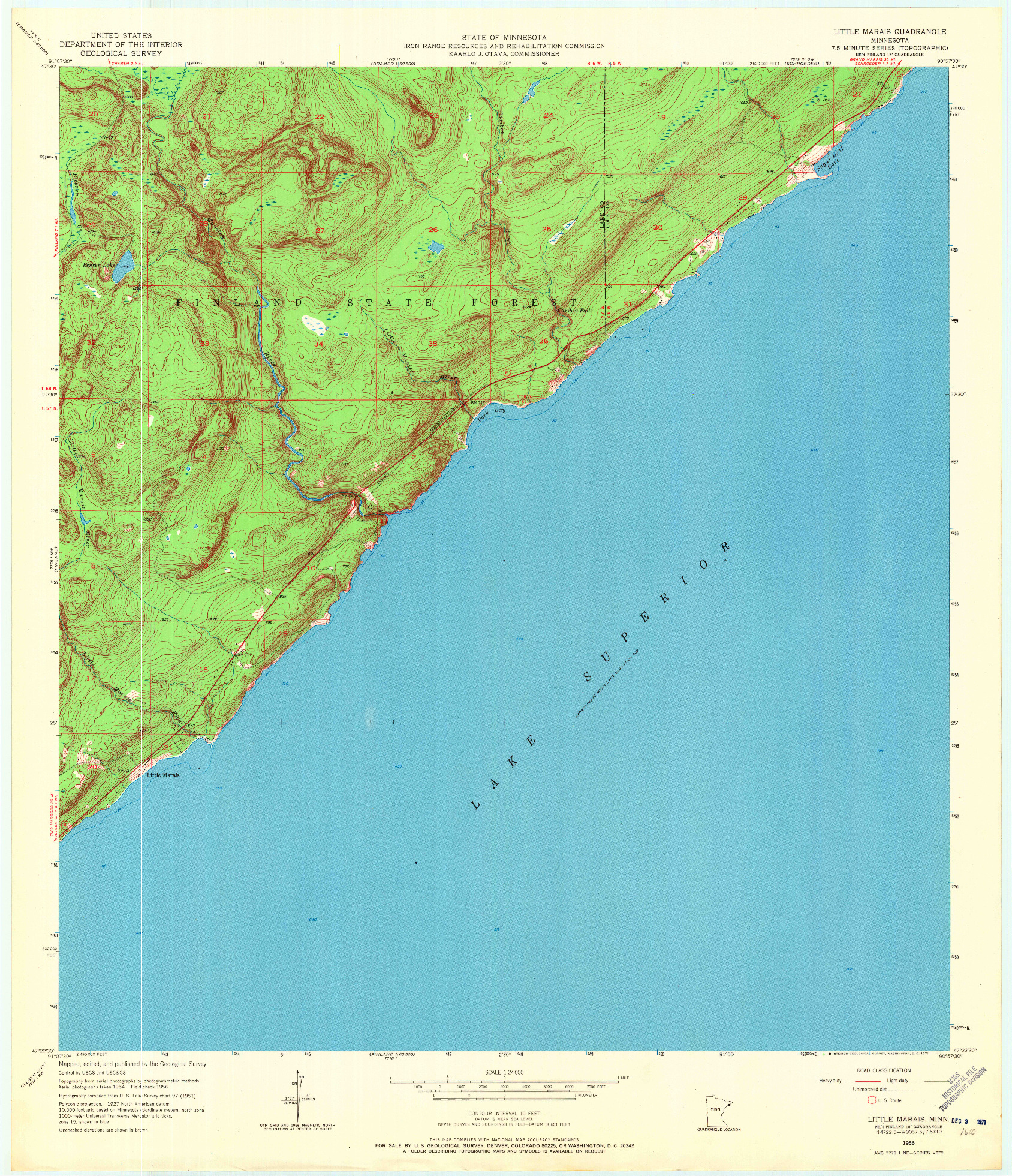 USGS 1:24000-SCALE QUADRANGLE FOR LITTLE MARAIS, MN 1956