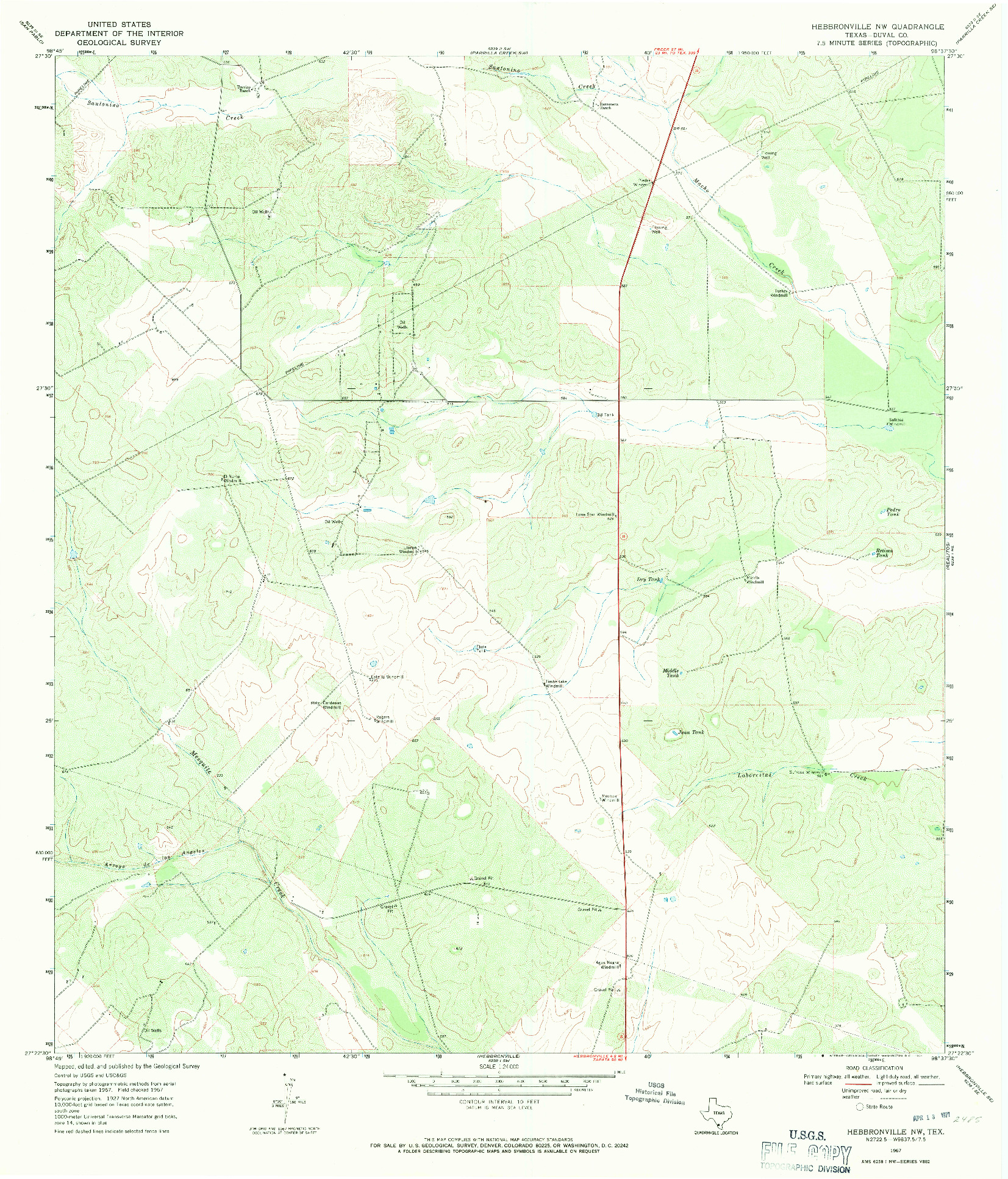 USGS 1:24000-SCALE QUADRANGLE FOR HEBBRONVILLE NW, TX 1967