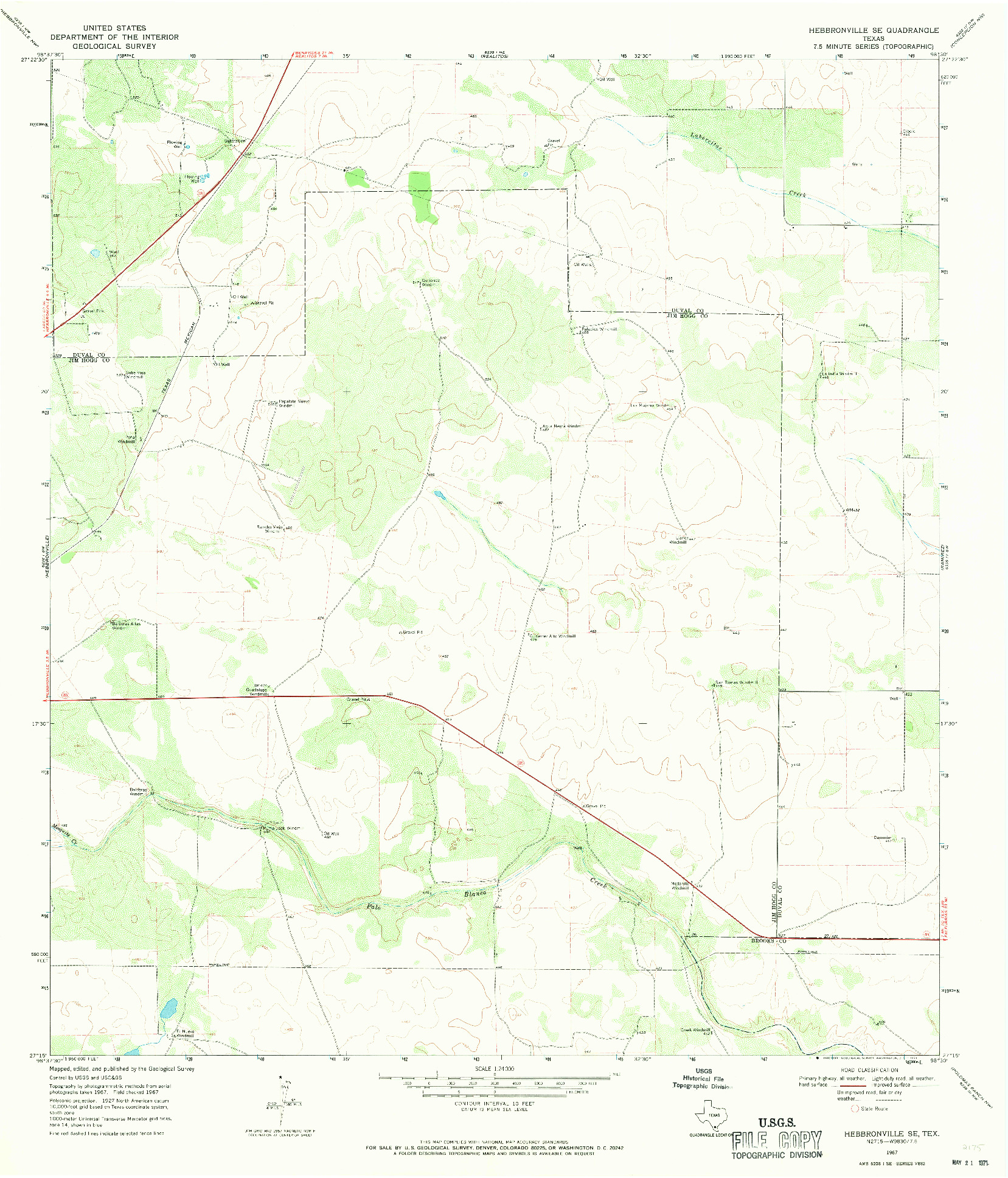 USGS 1:24000-SCALE QUADRANGLE FOR HEBBRONVILLE SE, TX 1967