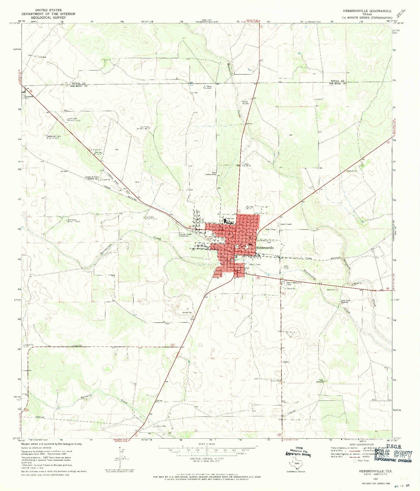 USGS 1:24000-SCALE QUADRANGLE FOR HEBBRONVILLE, TX 1967