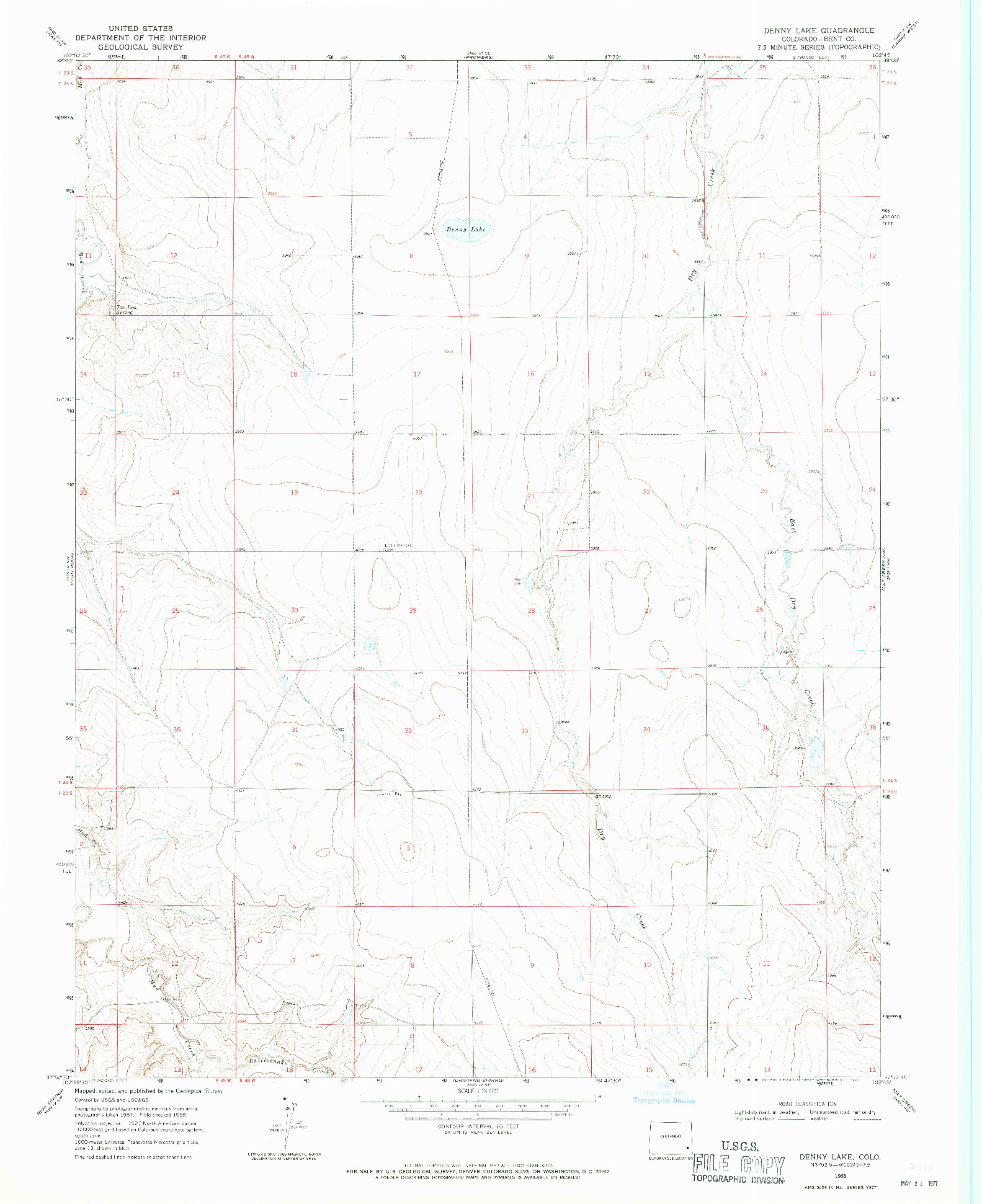 USGS 1:24000-SCALE QUADRANGLE FOR DENNY LAKE, CO 1968