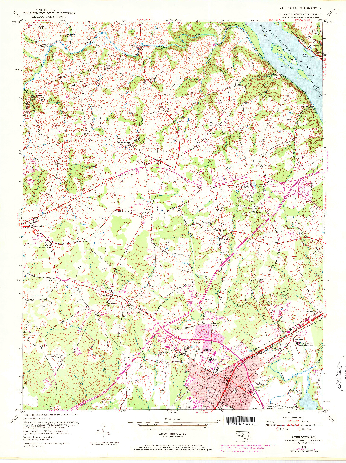 USGS 1:24000-SCALE QUADRANGLE FOR ABERDEEN, MD 1953