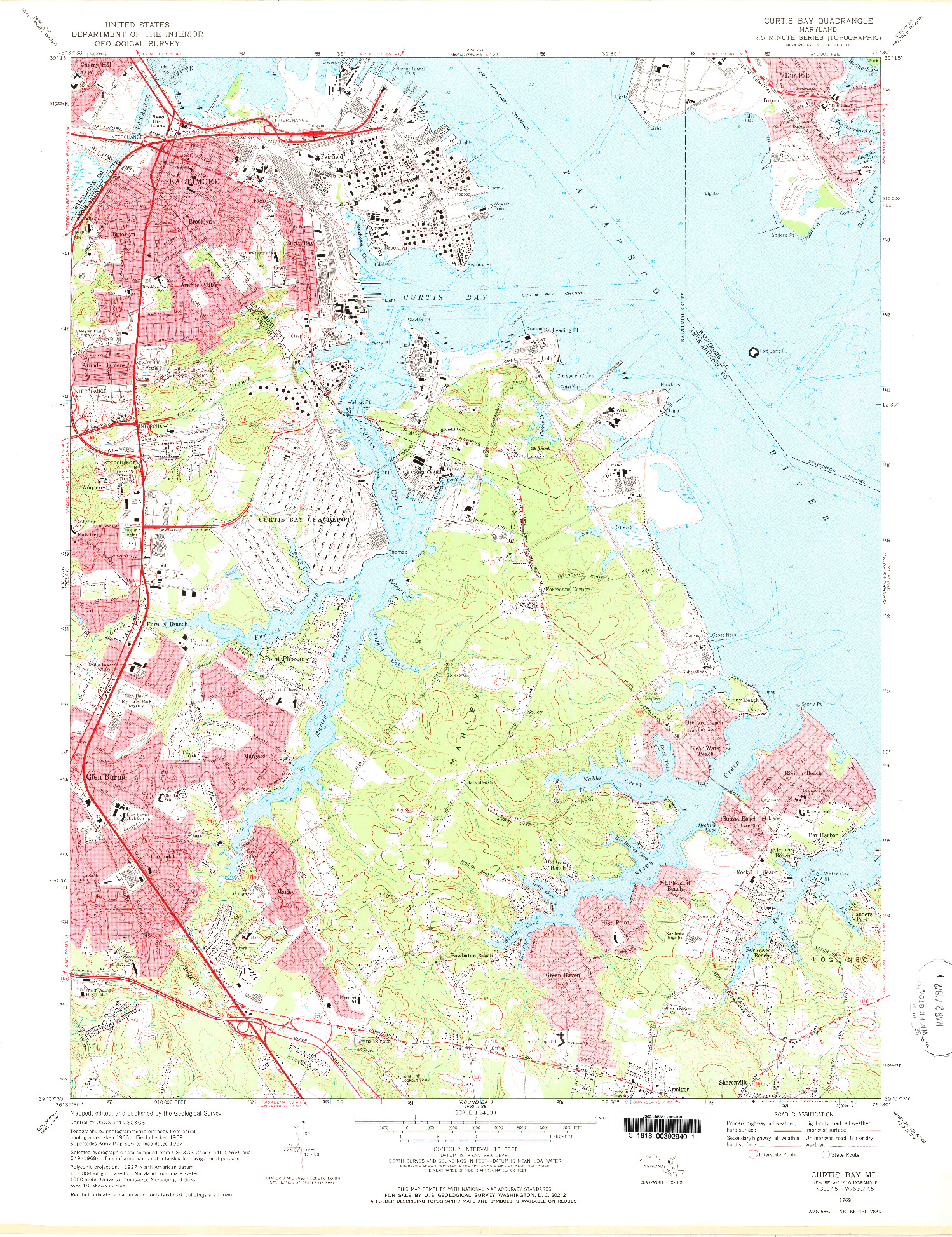 USGS 1:24000-SCALE QUADRANGLE FOR CURTIS BAY, MD 1969