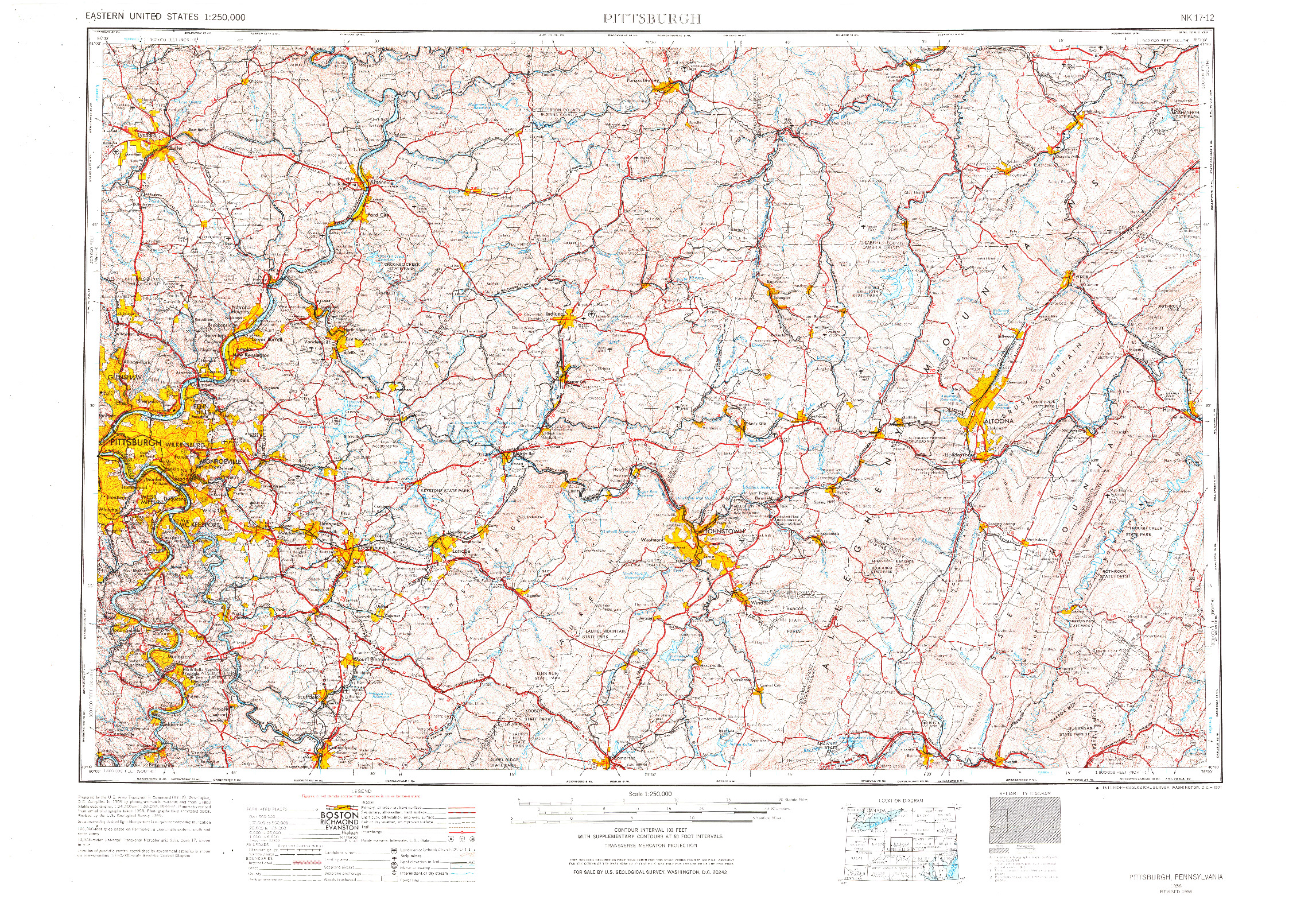 USGS 1:250000-SCALE QUADRANGLE FOR PITTSBURGH, PA 1958