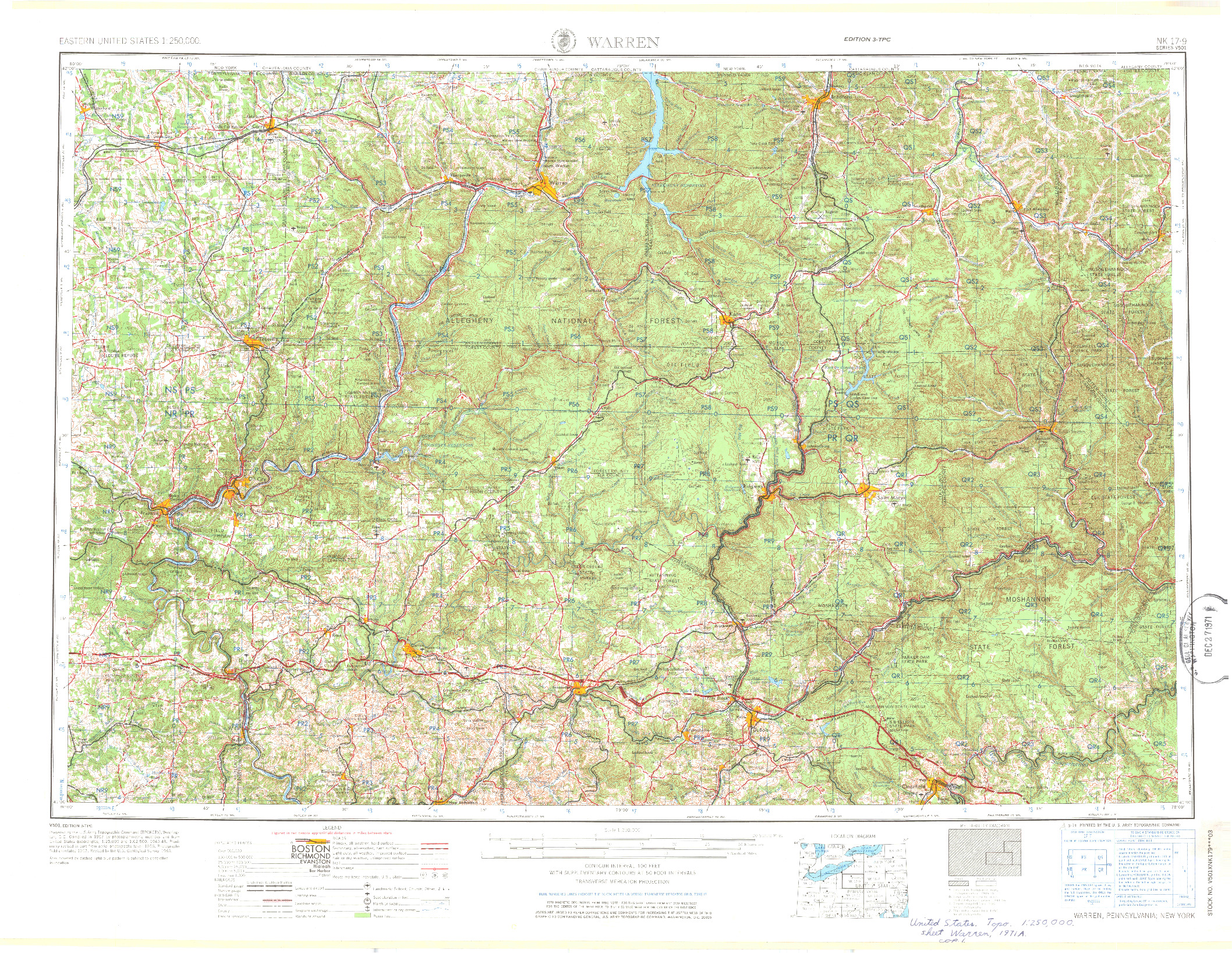 USGS 1:250000-SCALE QUADRANGLE FOR WARREN, PA 1971