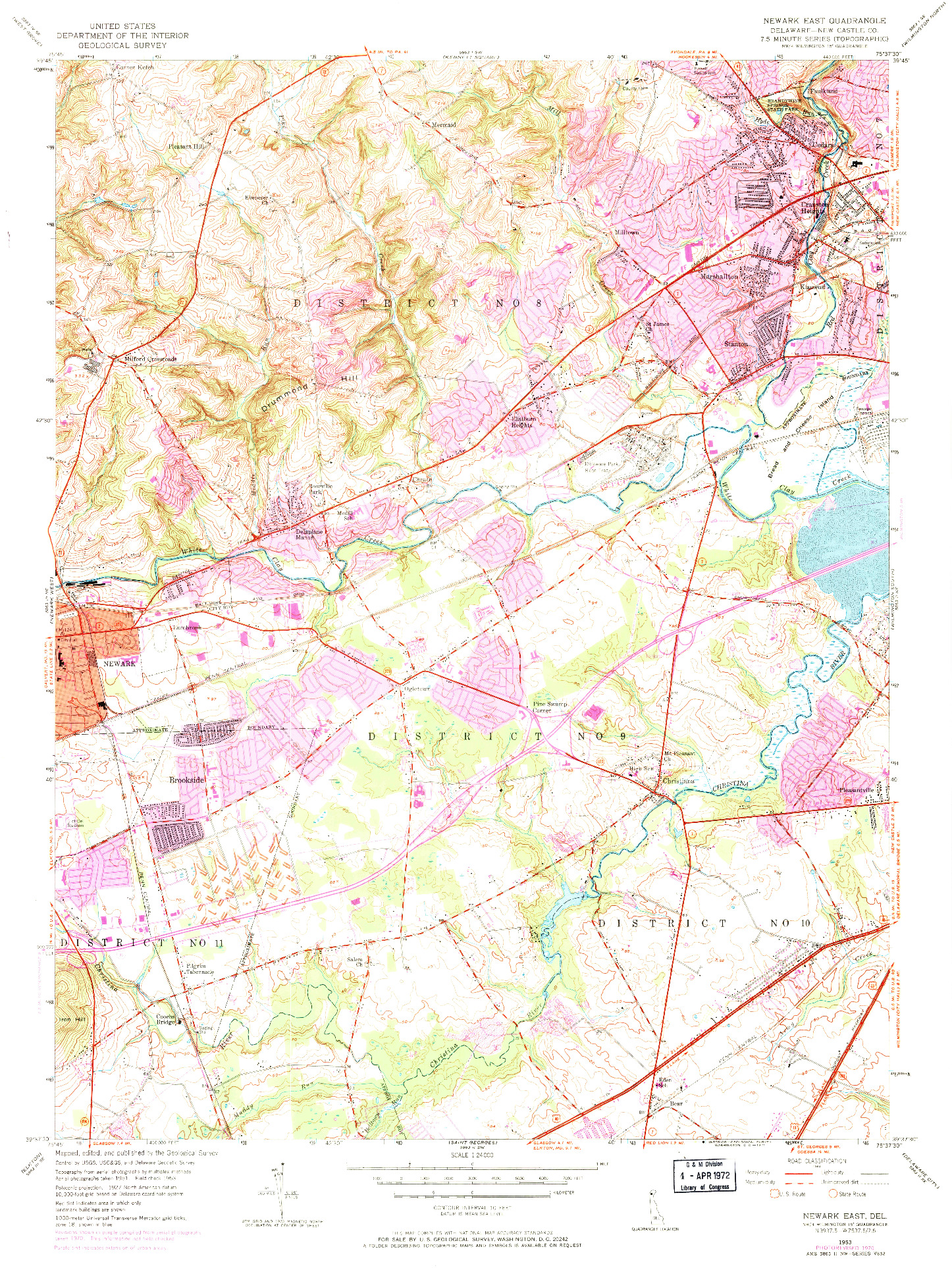 USGS 1:24000-SCALE QUADRANGLE FOR NEWARK EAST, DE 1953