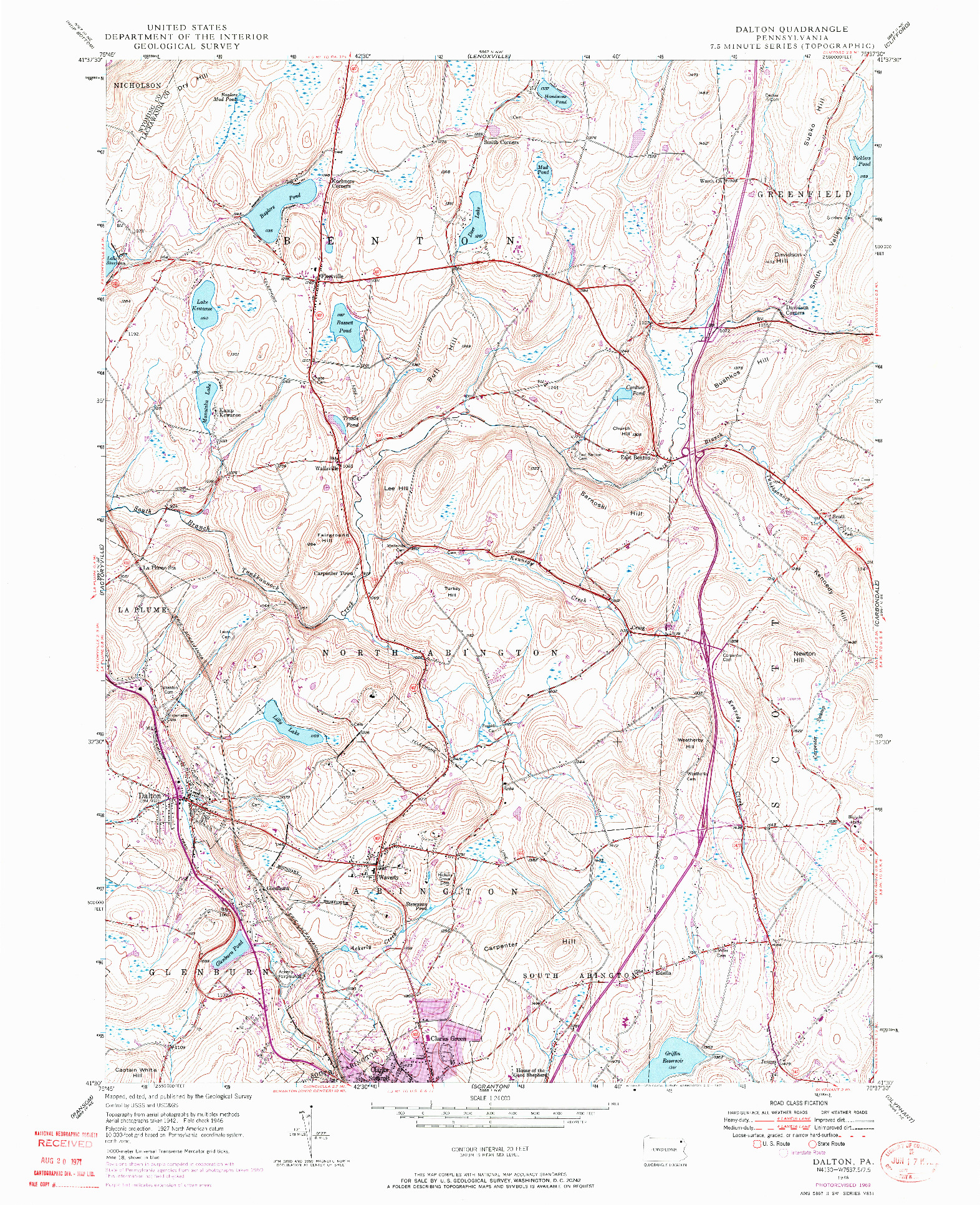 USGS 1:24000-SCALE QUADRANGLE FOR DALTON, PA 1946