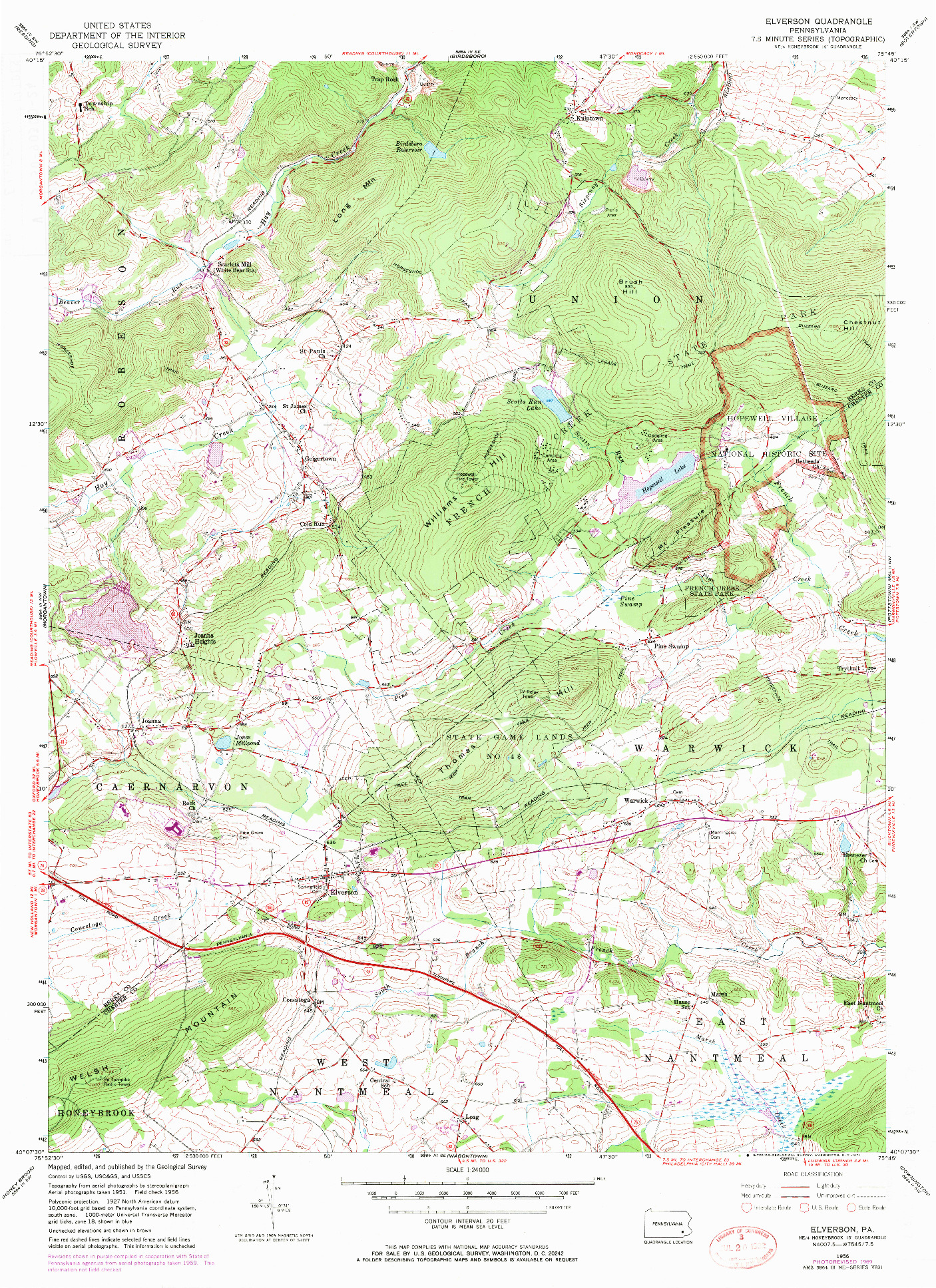 USGS 1:24000-SCALE QUADRANGLE FOR ELVERSON, PA 1956