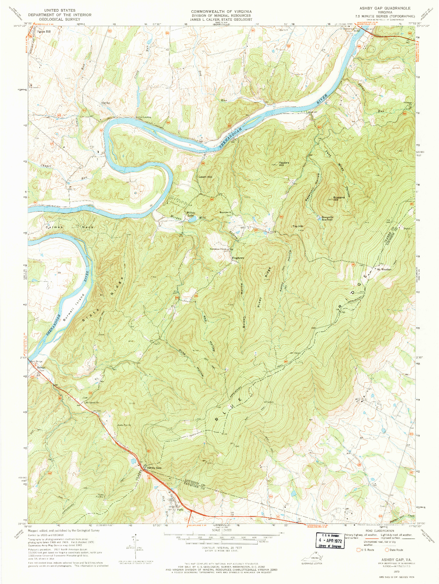 USGS 1:24000-SCALE QUADRANGLE FOR ASHBY GAP, VA 1970