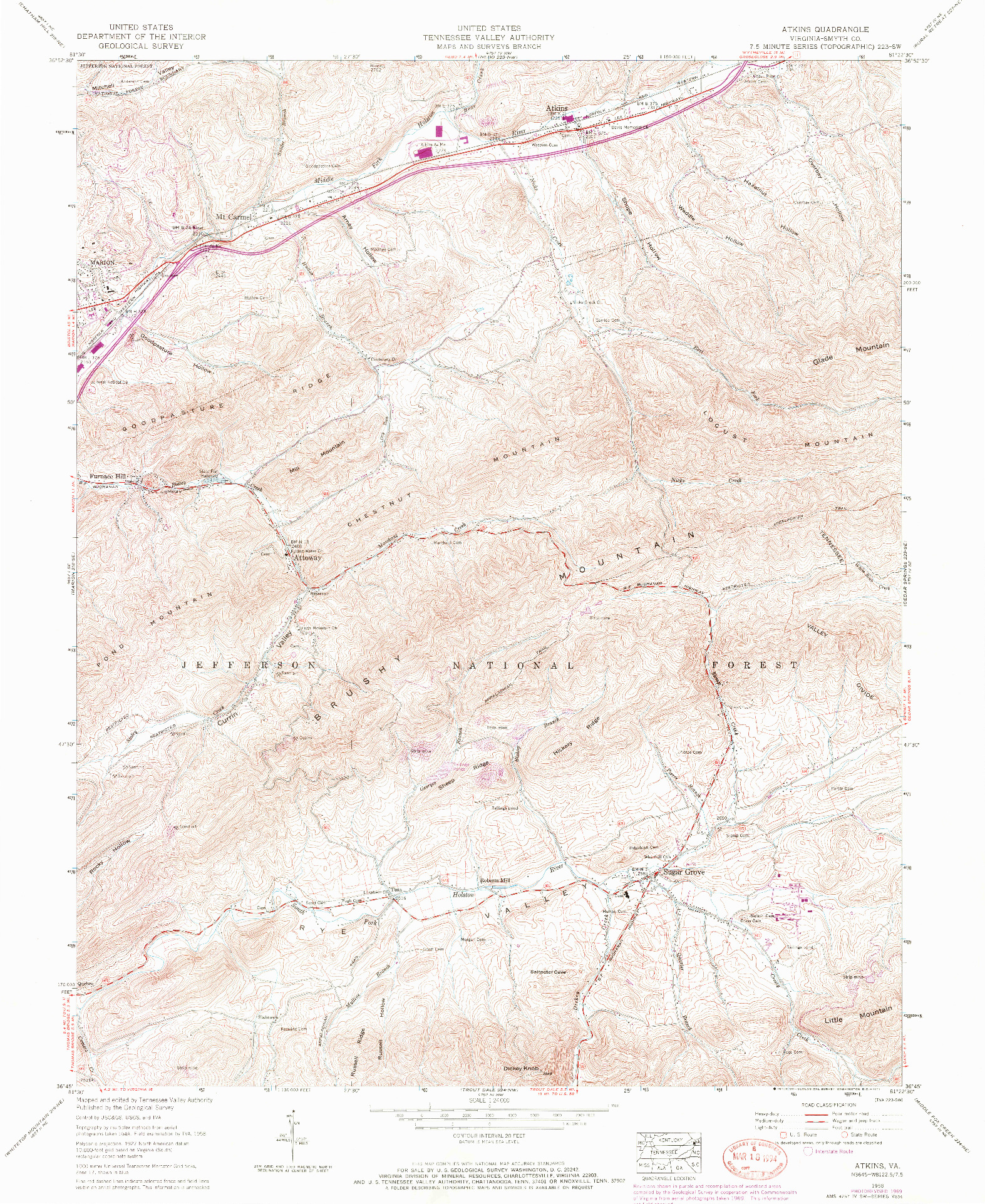 USGS 1:24000-SCALE QUADRANGLE FOR ATKINS, VA 1958