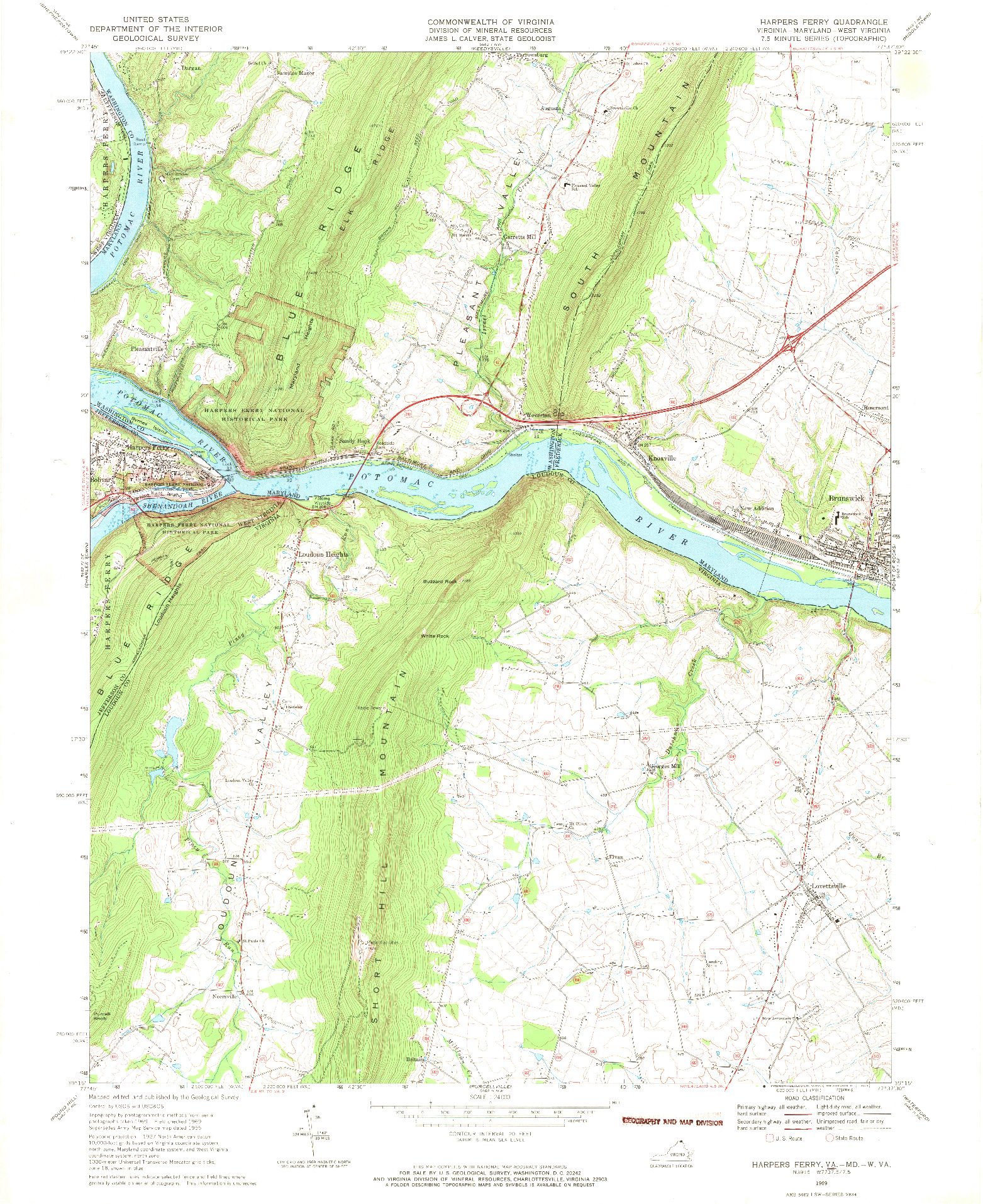 USGS 1:24000-SCALE QUADRANGLE FOR HARPERS FERRY, VA 1969