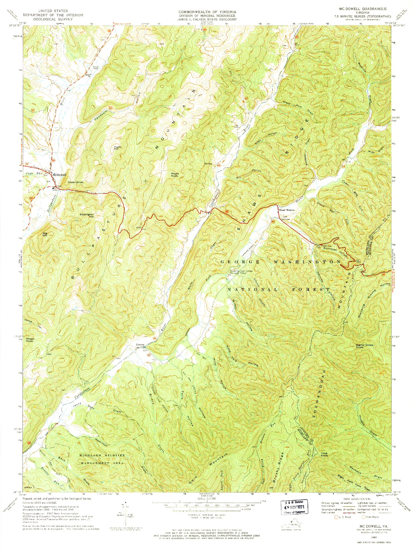 USGS 1:24000-SCALE QUADRANGLE FOR MC DOWELL, VA 1969