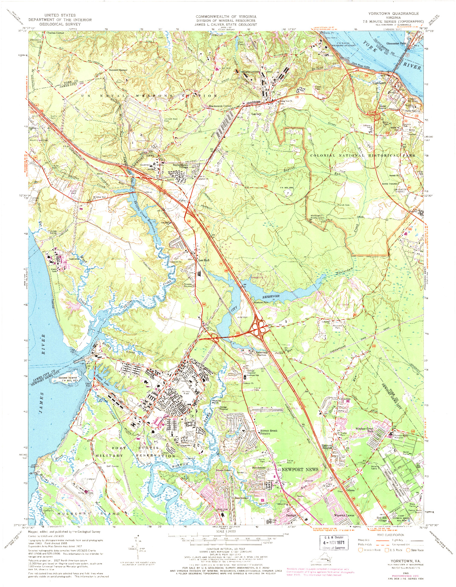 USGS 1:24000-SCALE QUADRANGLE FOR YORKTOWN, VA 1965