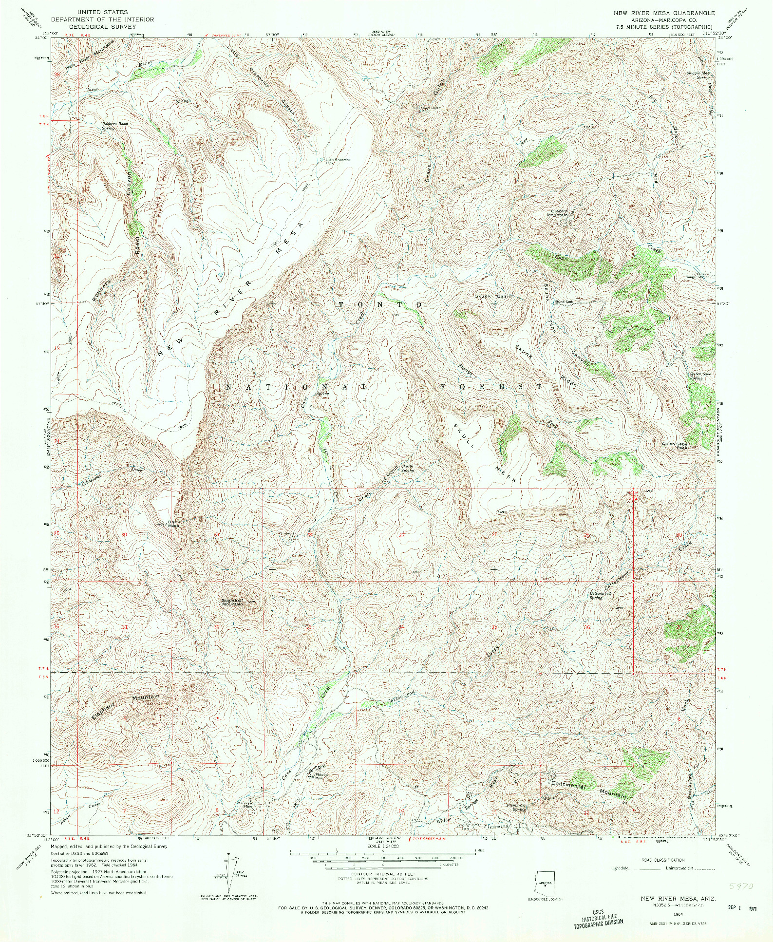 USGS 1:24000-SCALE QUADRANGLE FOR NEW RIVER MESA, AZ 1964