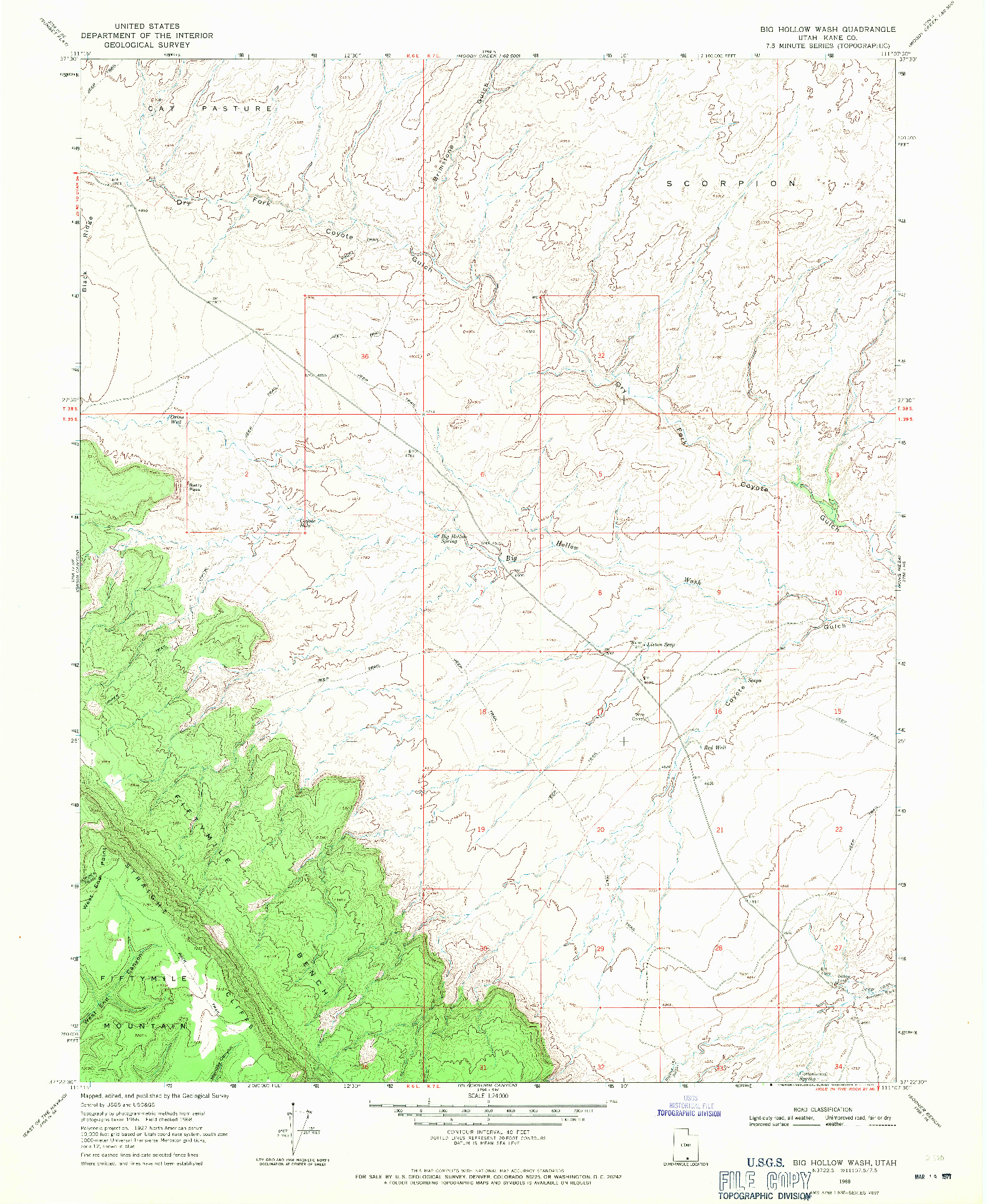 USGS 1:24000-SCALE QUADRANGLE FOR BIG HOLLOW WASH, UT 1968