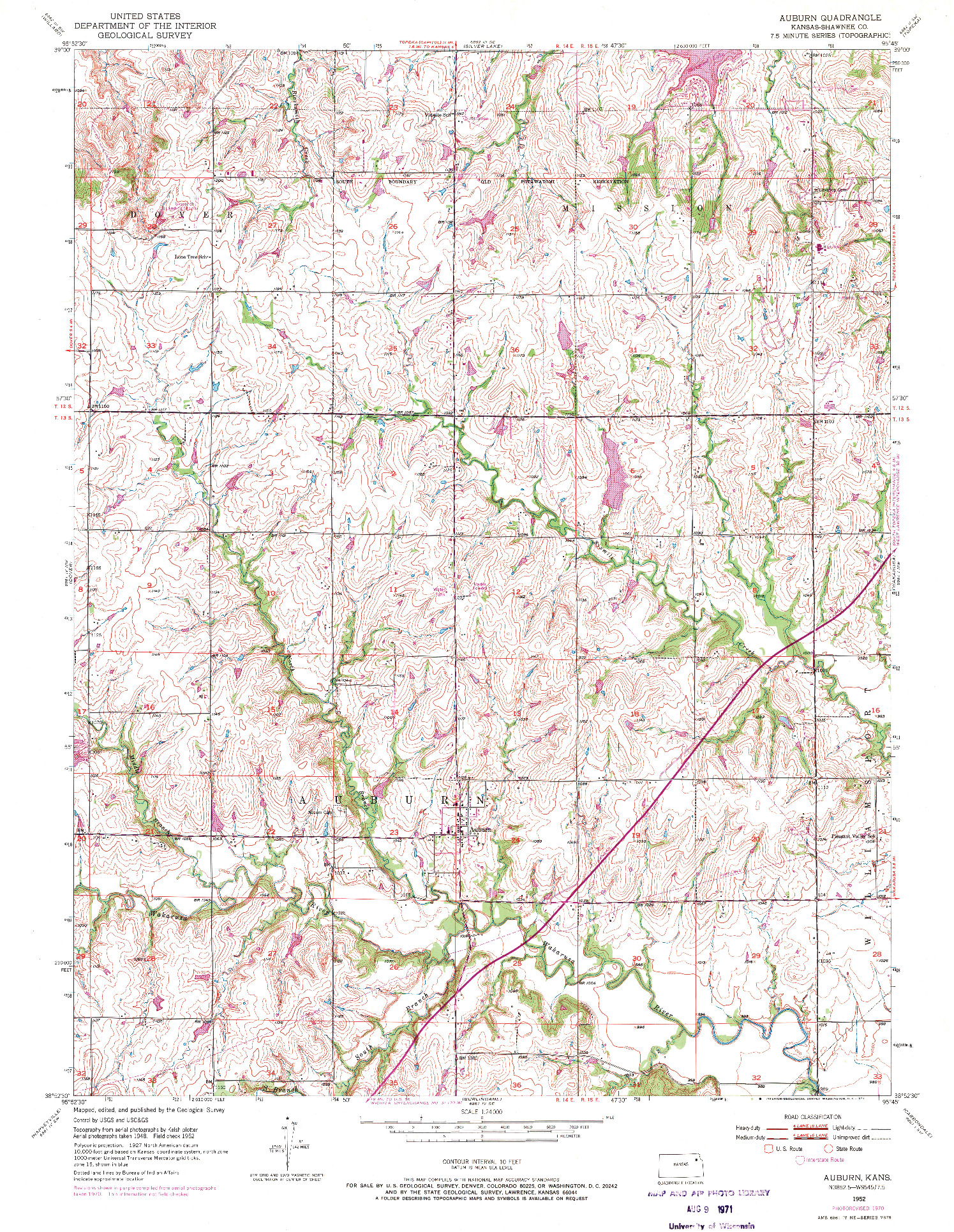 USGS 1:24000-SCALE QUADRANGLE FOR AUBURN, KS 1952