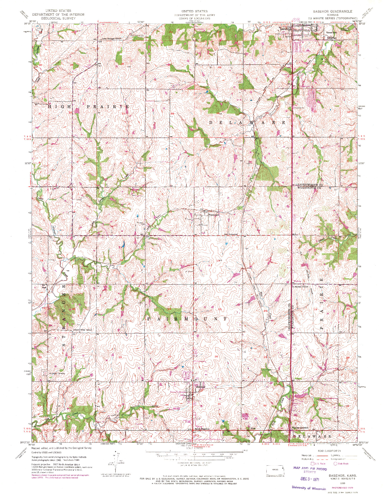 USGS 1:24000-SCALE QUADRANGLE FOR BASEHOR, KS 1950