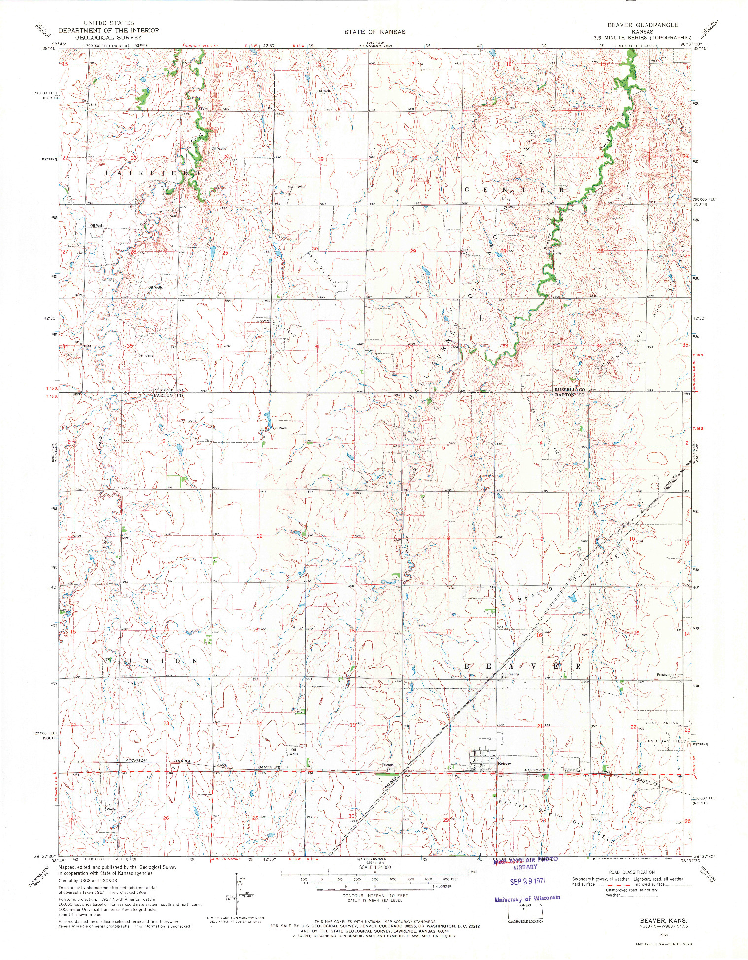 USGS 1:24000-SCALE QUADRANGLE FOR BEAVER, KS 1969