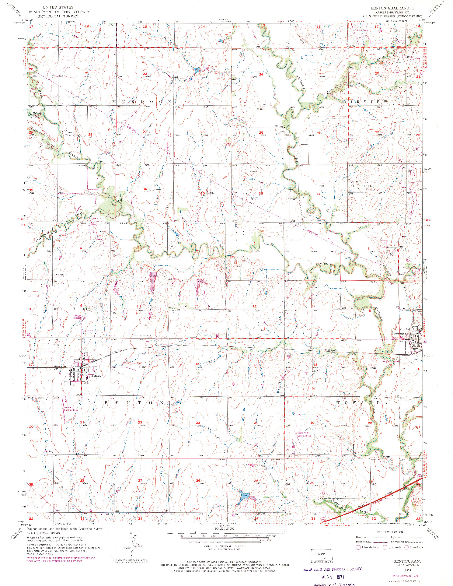 USGS 1:24000-SCALE QUADRANGLE FOR BENTON, KS 1955