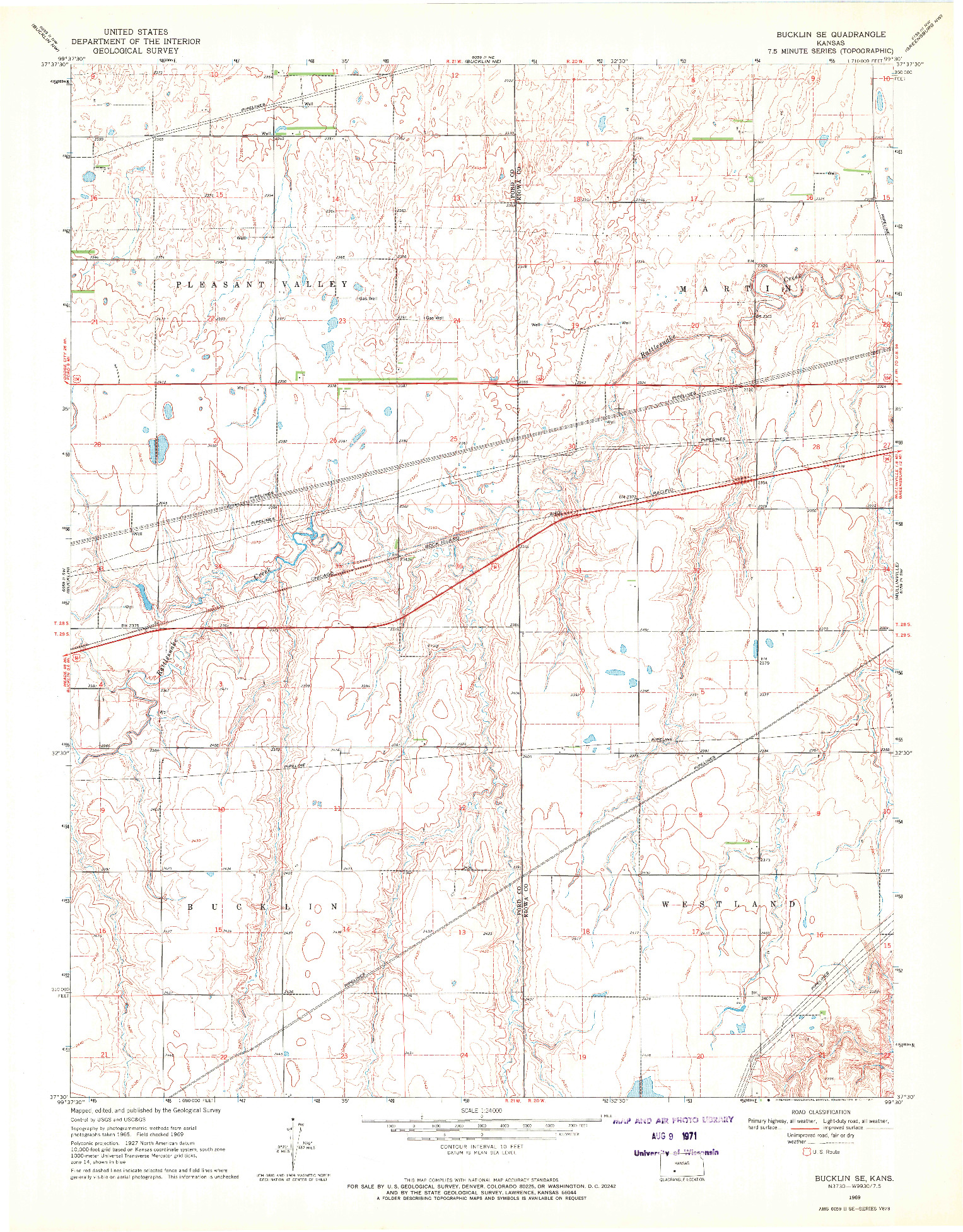 USGS 1:24000-SCALE QUADRANGLE FOR BUCKLIN SE, KS 1969