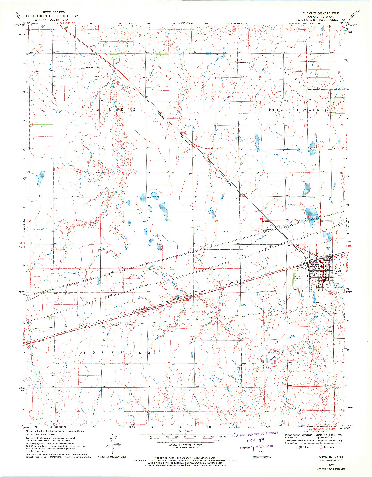 USGS 1:24000-SCALE QUADRANGLE FOR BUCKLIN, KS 1969