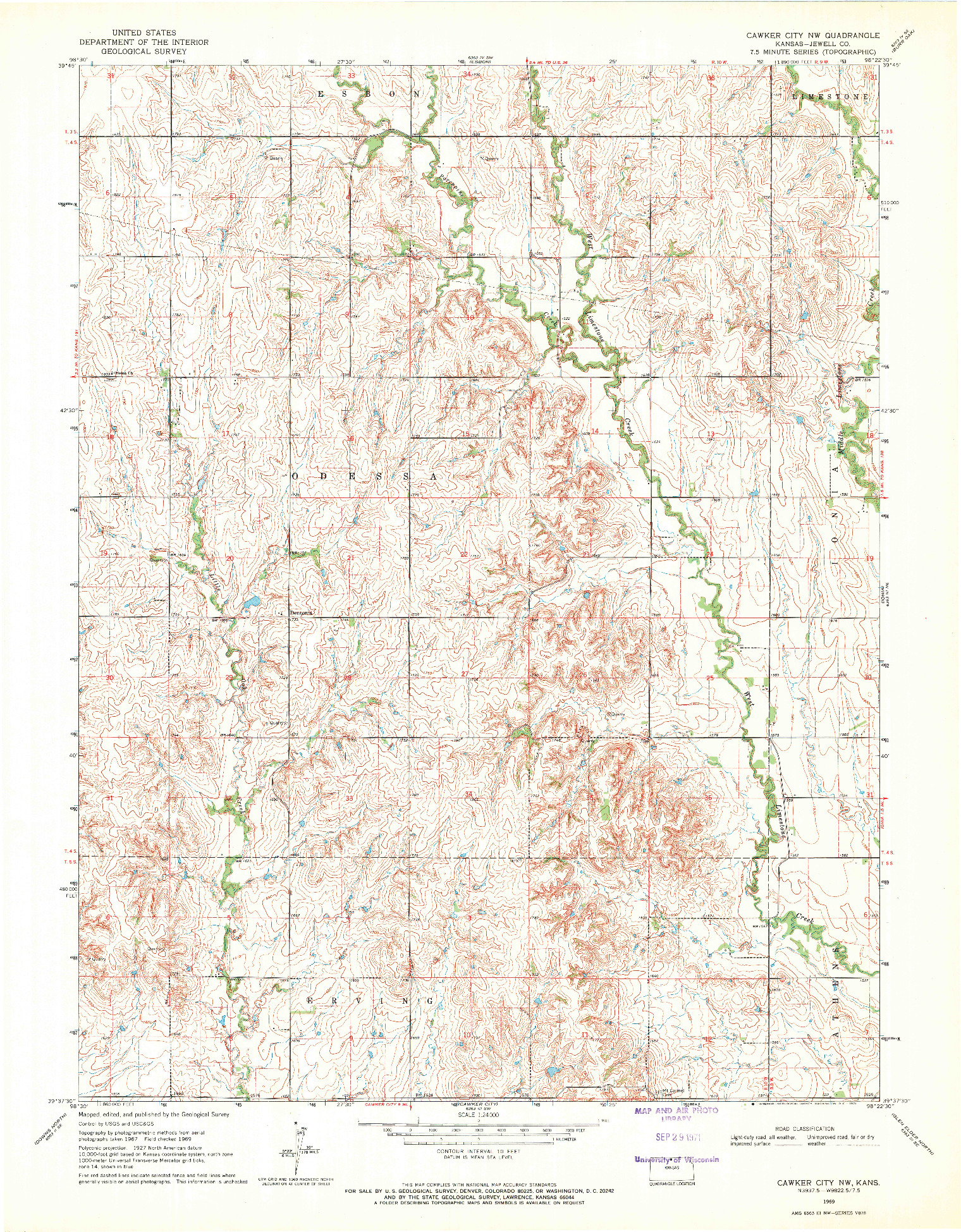 USGS 1:24000-SCALE QUADRANGLE FOR CAWKER CITY NW, KS 1969