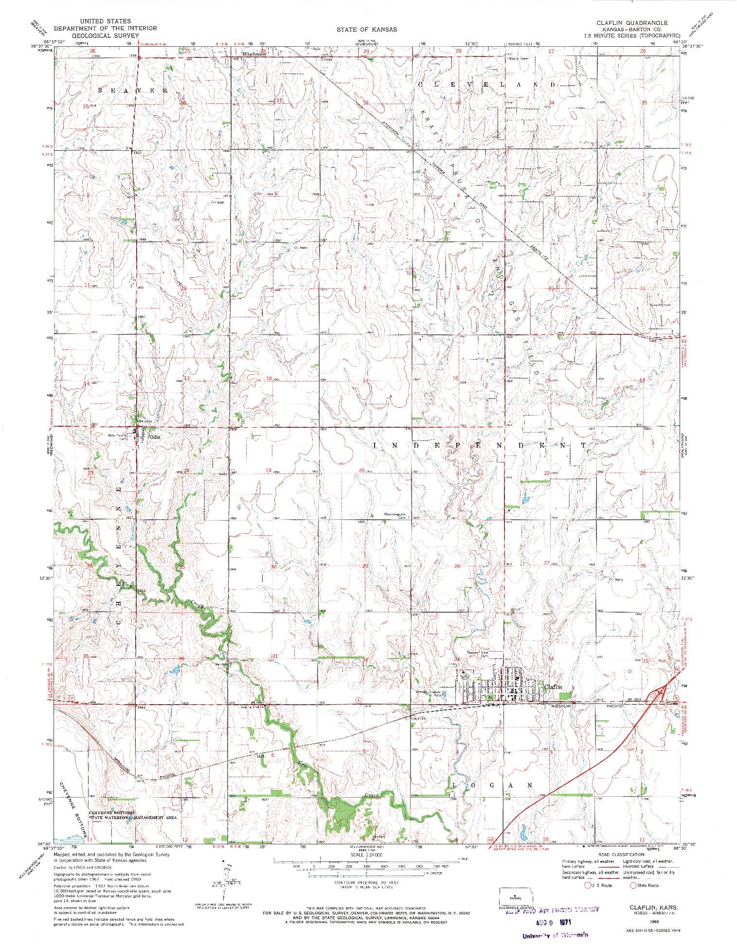 USGS 1:24000-SCALE QUADRANGLE FOR CLAFLIN, KS 1969