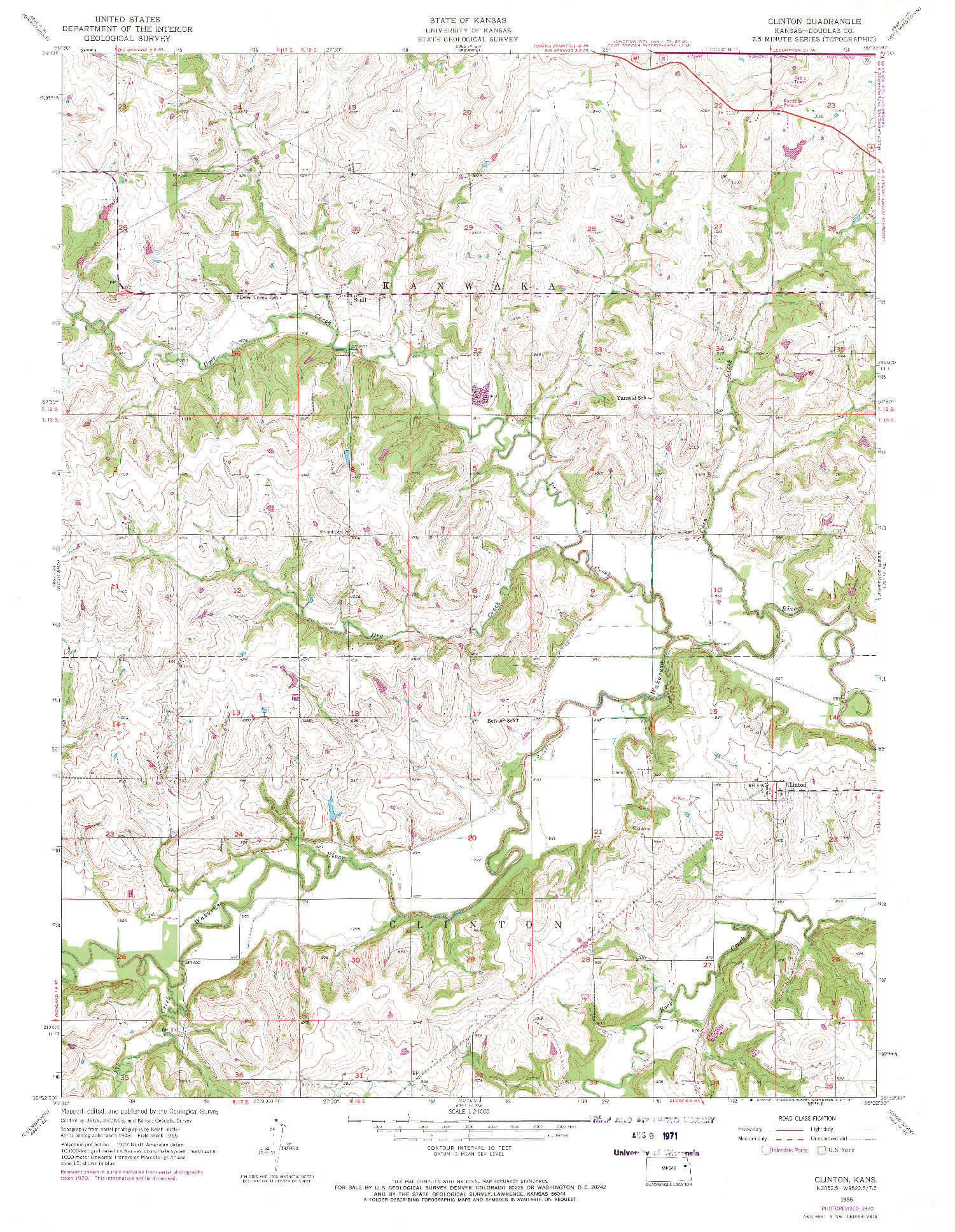 USGS 1:24000-SCALE QUADRANGLE FOR CLINTON, KS 1955