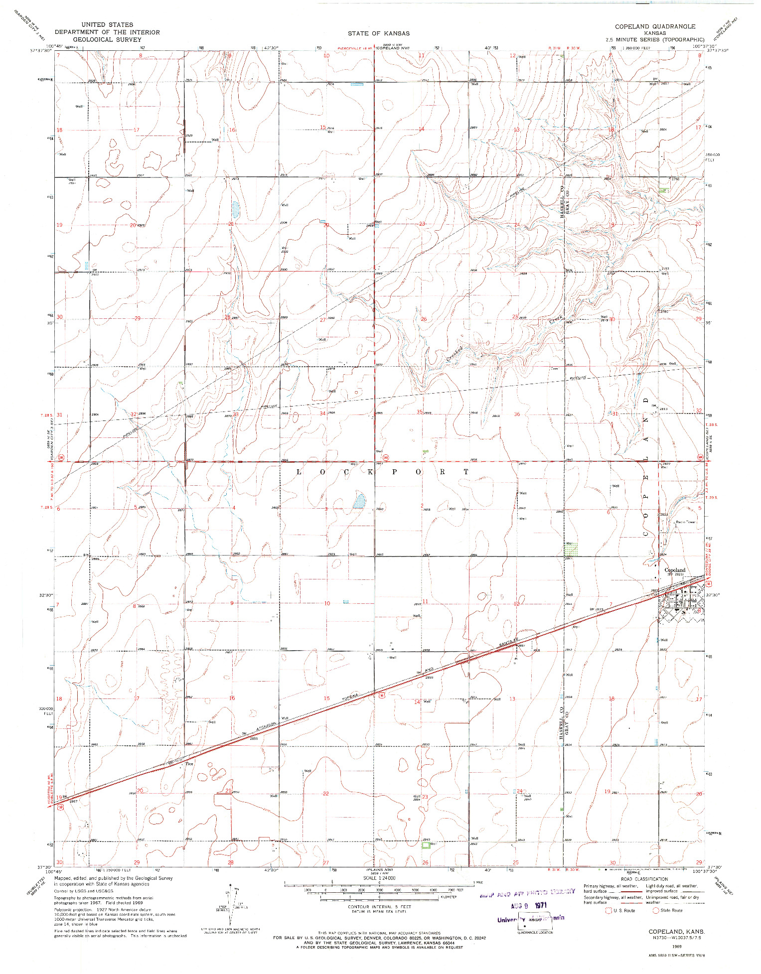 USGS 1:24000-SCALE QUADRANGLE FOR COPELAND, KS 1969