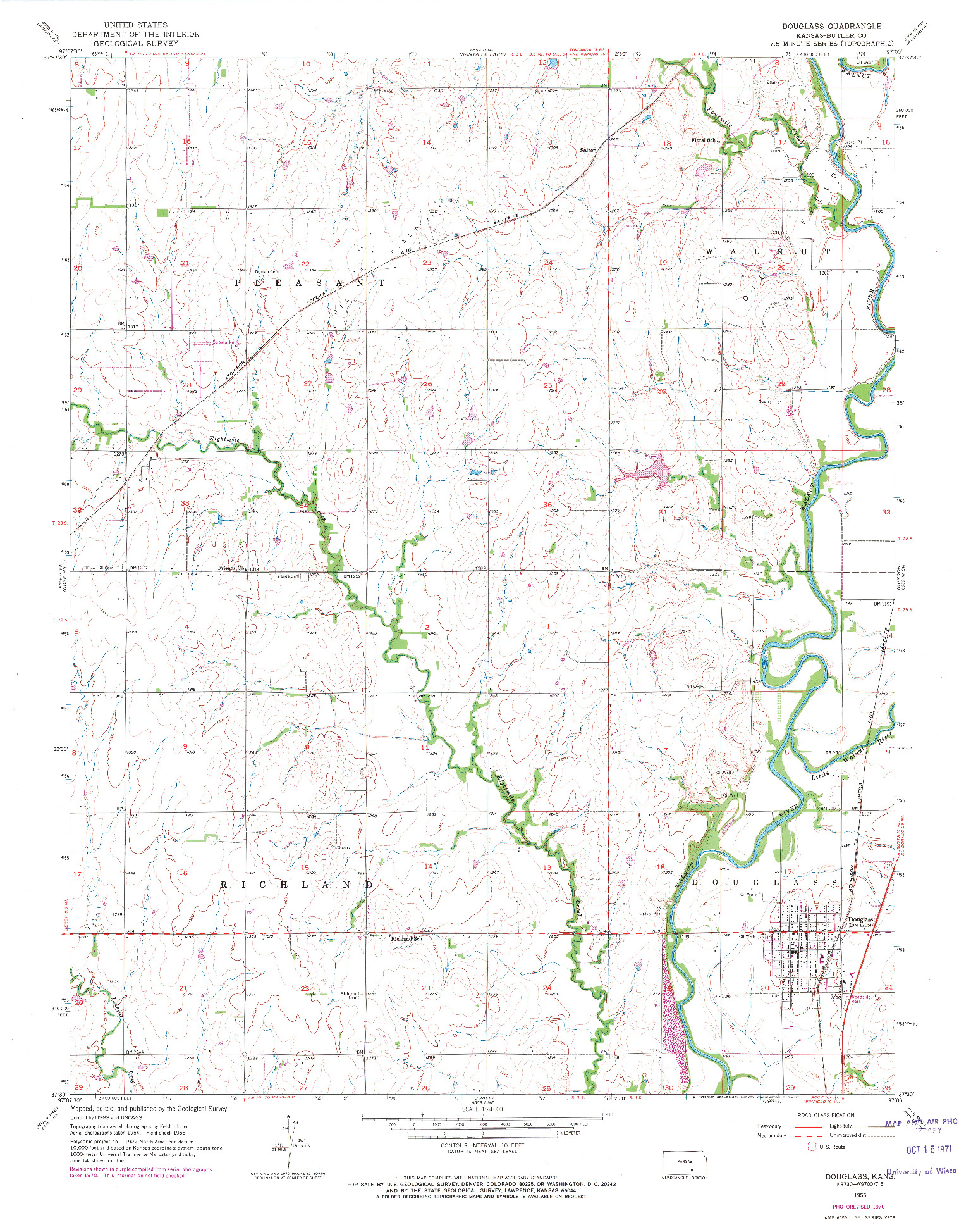 USGS 1:24000-SCALE QUADRANGLE FOR DOUGLASS, KS 1955