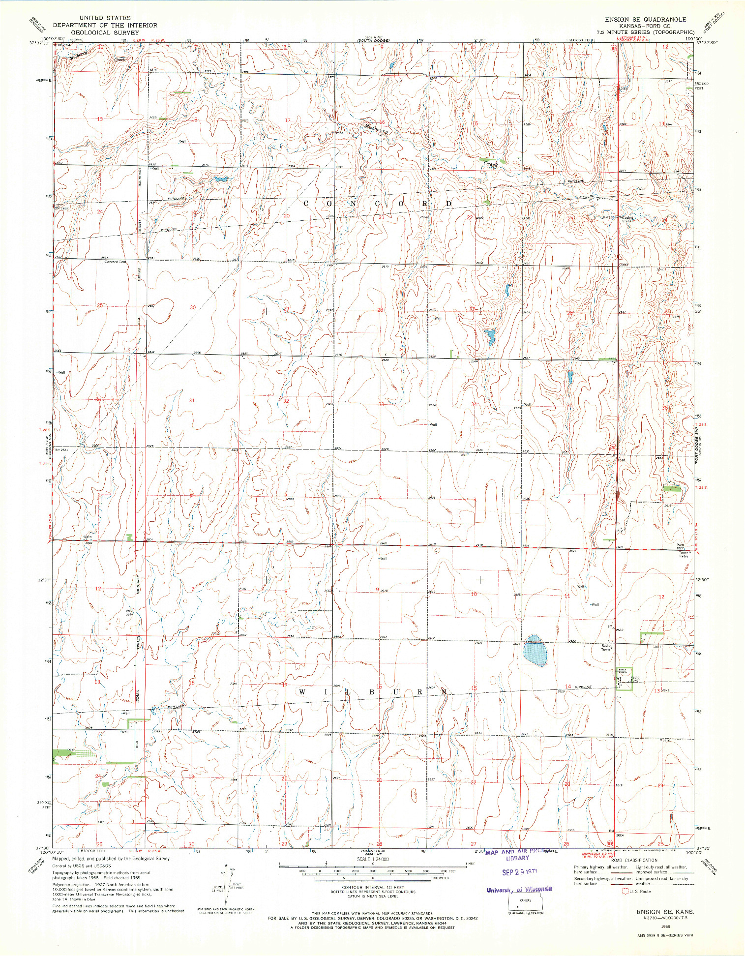 USGS 1:24000-SCALE QUADRANGLE FOR ENSIGN SE, KS 1969