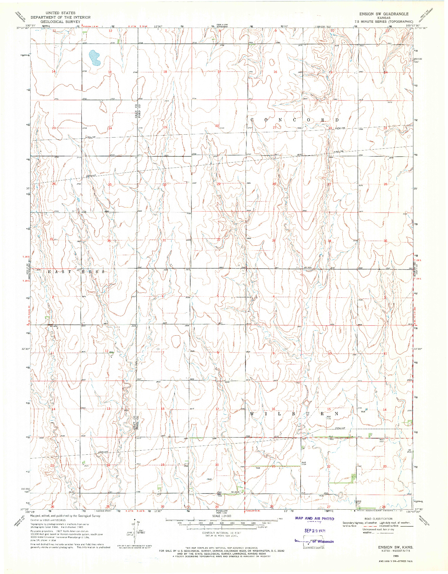 USGS 1:24000-SCALE QUADRANGLE FOR ENSIGN SW, KS 1969