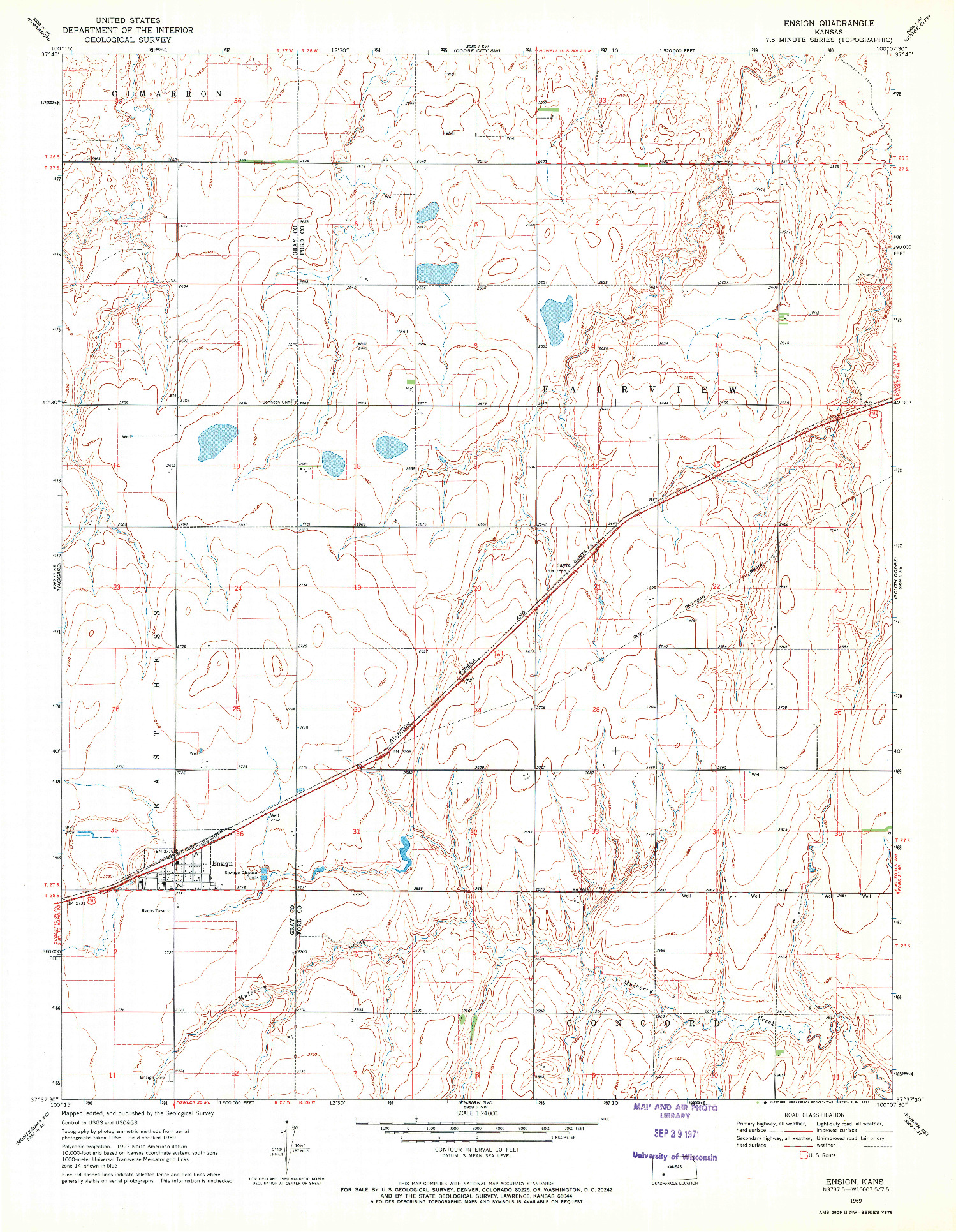 USGS 1:24000-SCALE QUADRANGLE FOR ENSIGN, KS 1969