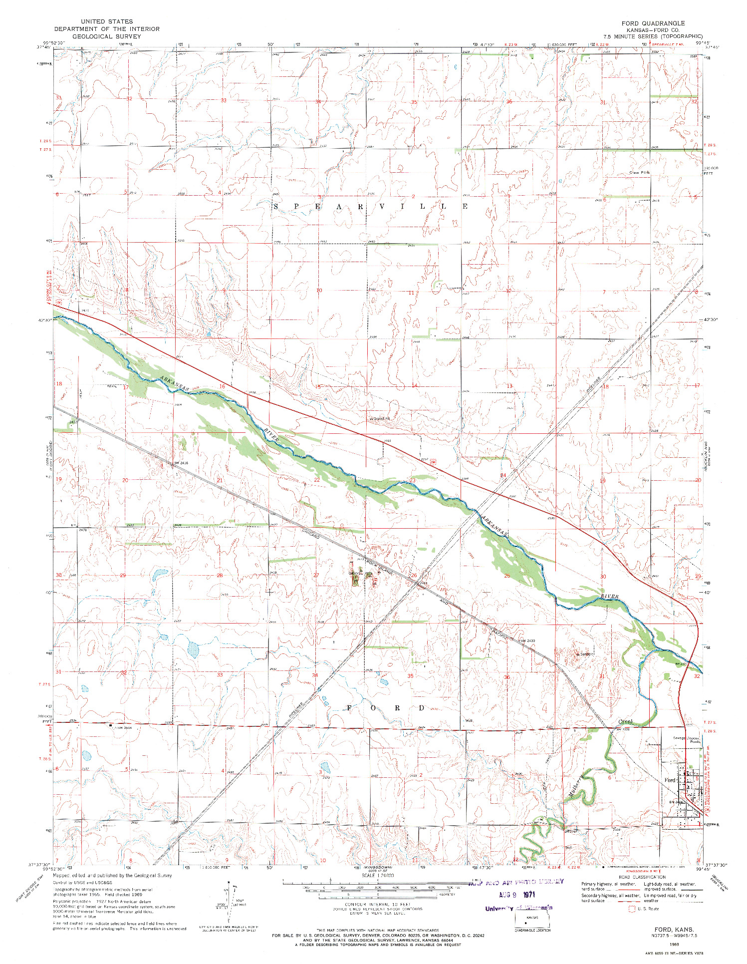 USGS 1:24000-SCALE QUADRANGLE FOR FORD, KS 1969